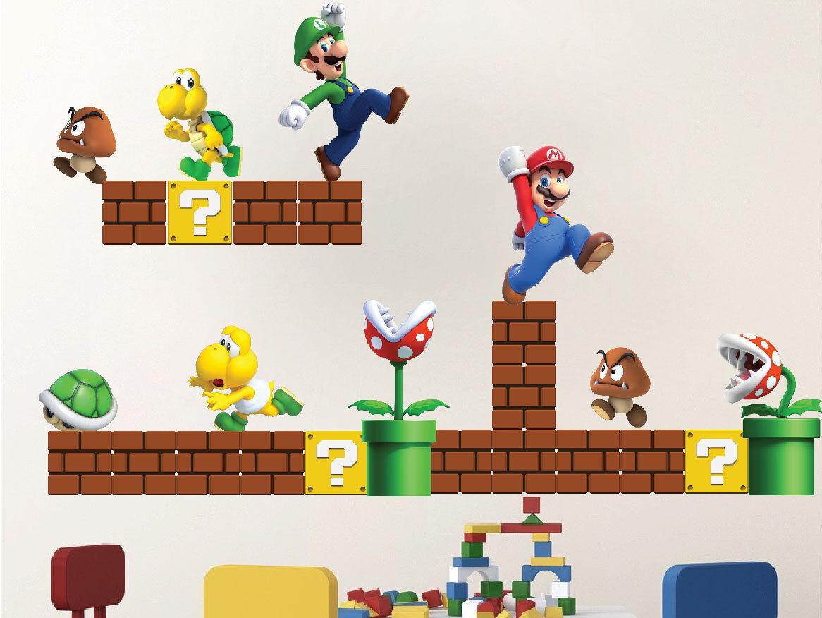 1166x876 Super Mario Bros Wall Decals Nintendo Wallpaper Stickers Mario Game Room, n71