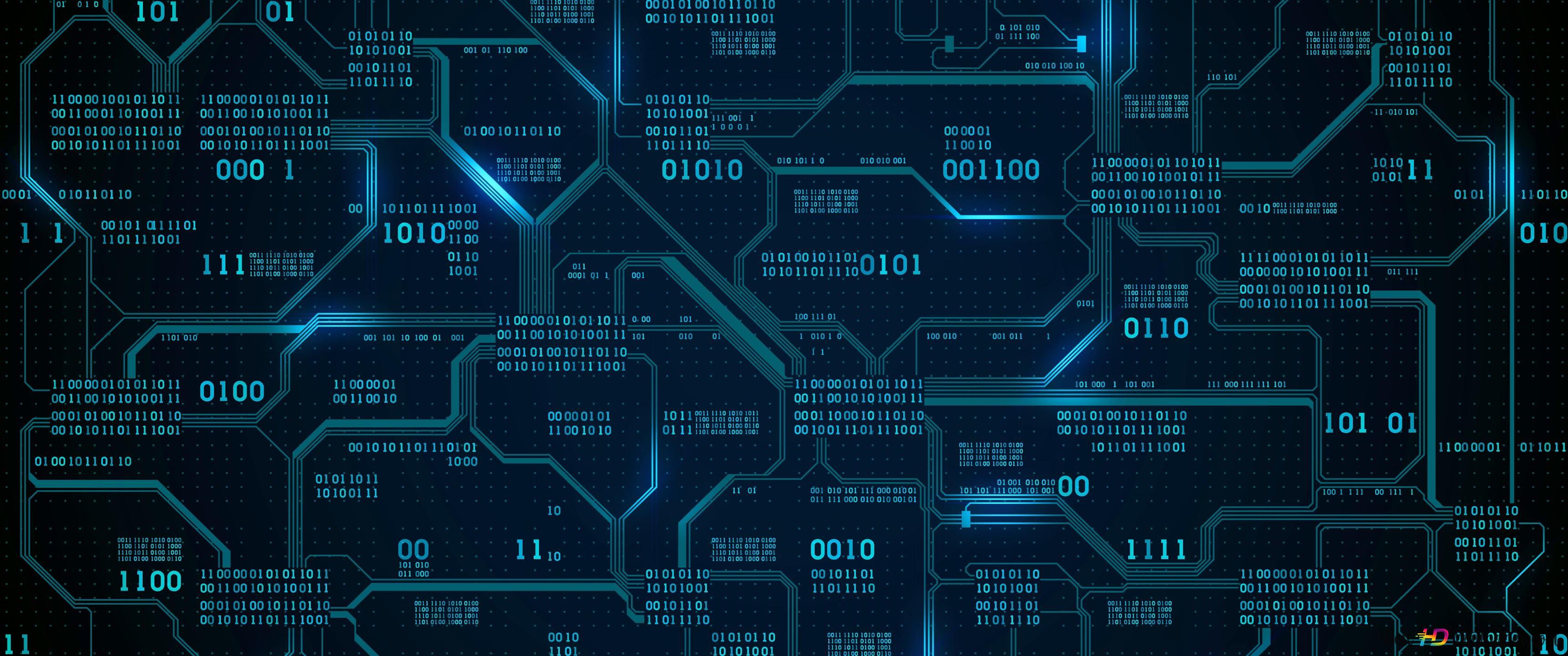 3440x1440 Technology zero and one bits 4K wallpaper download