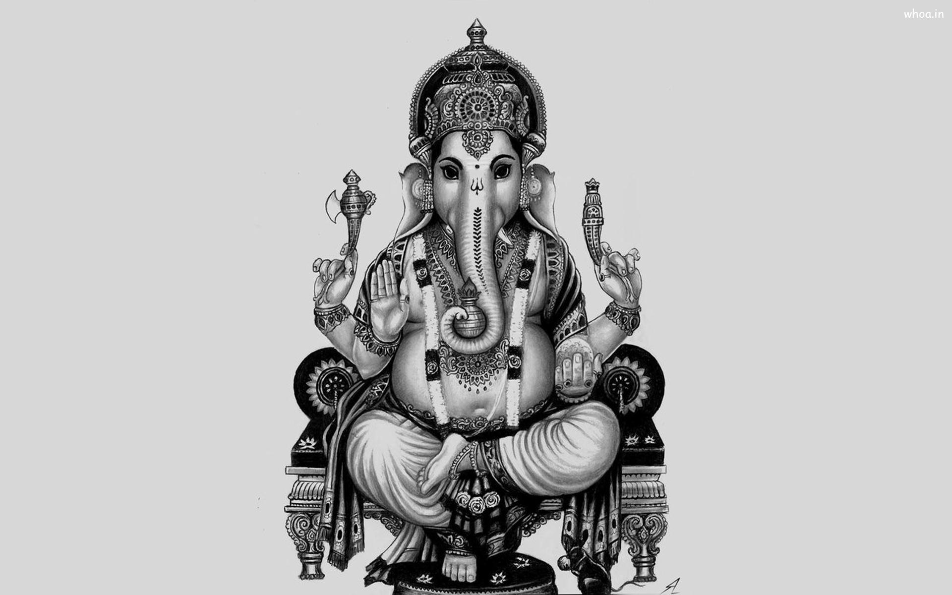 1920x1200 Ganesh Ji Black And White Wallpaper
