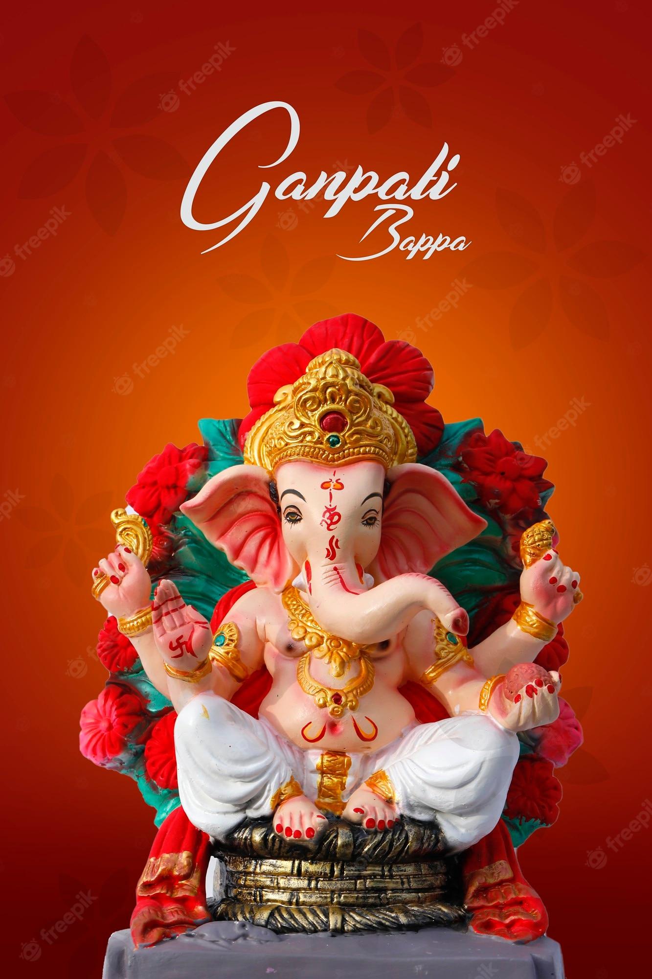 1333x2000 Premium Photo. Happy ganesh chaturthi greeting card design with lord ganesha idol