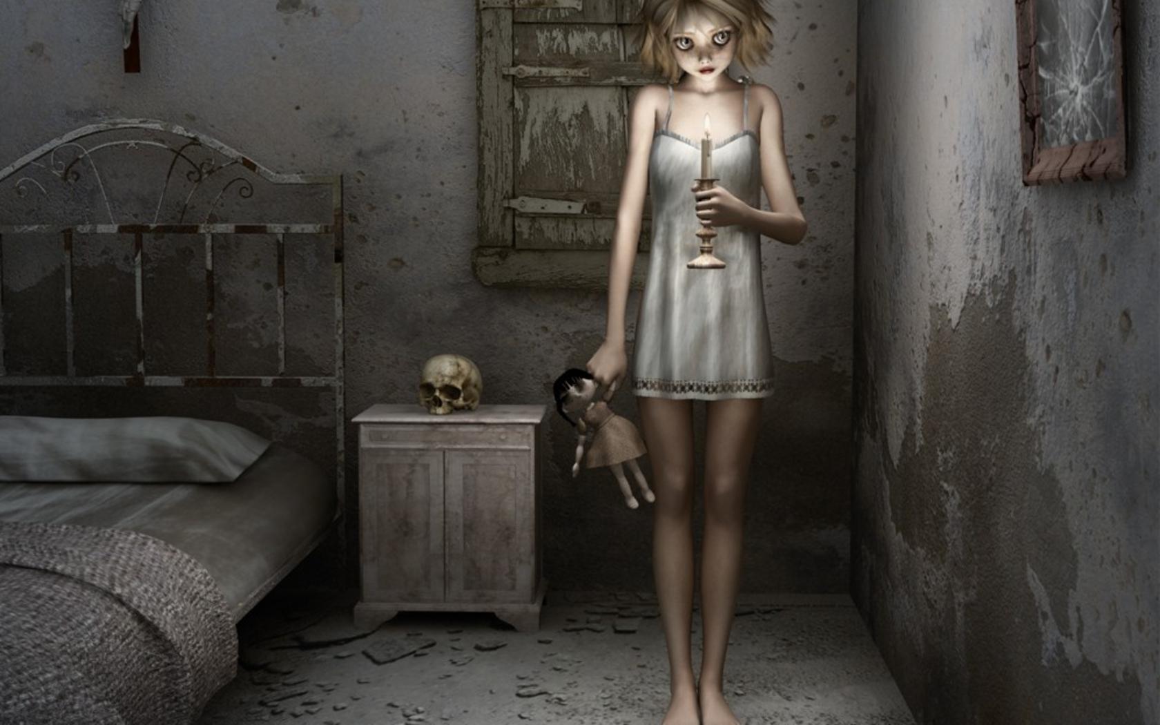 1680x1050 HD desktop wallpaper: Fantasy, Creepy, Doll, Skull, Women download free picture