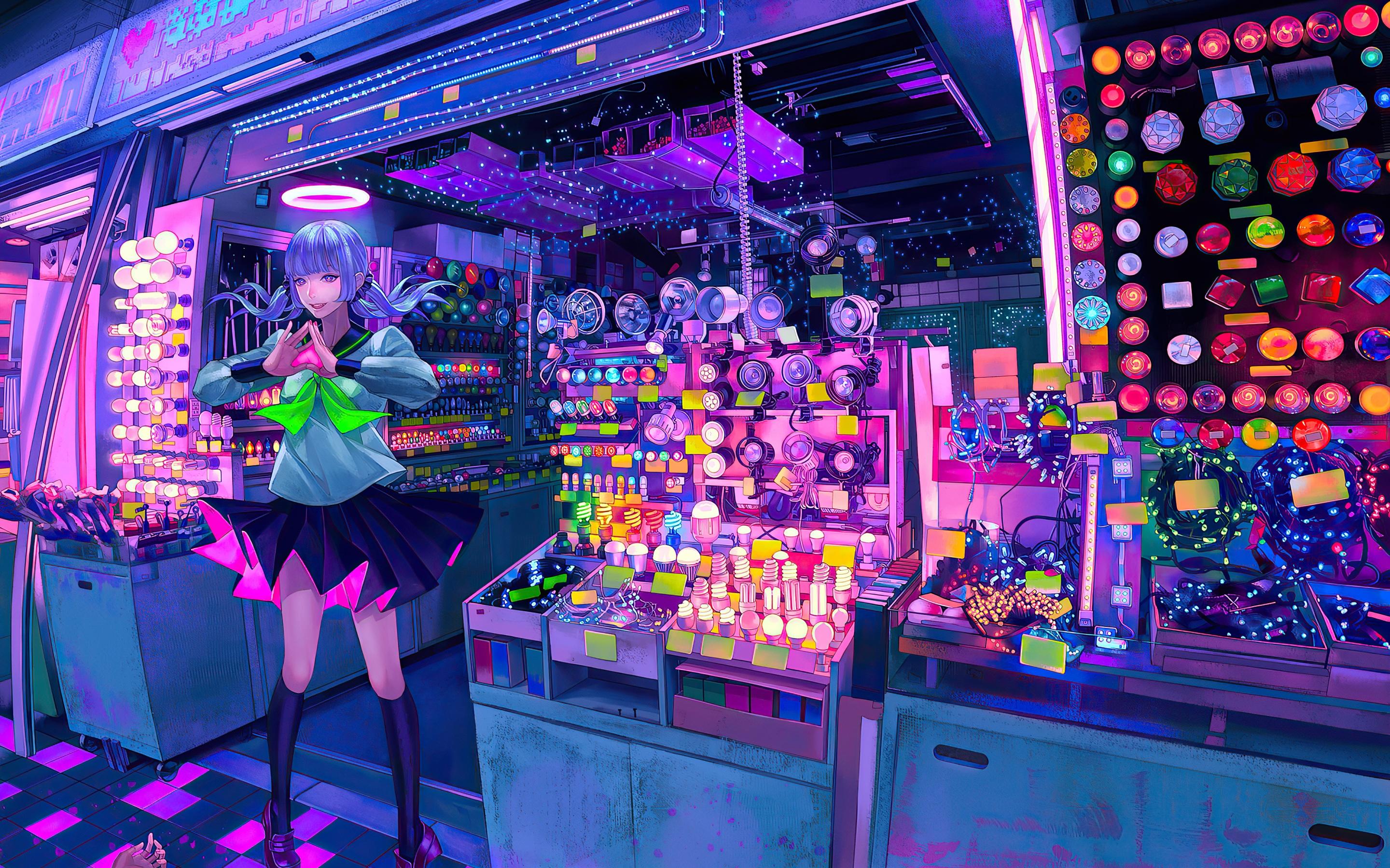 2880x1800 Wallpaper 4k Girl Cyberpunk Shop Wallpaper