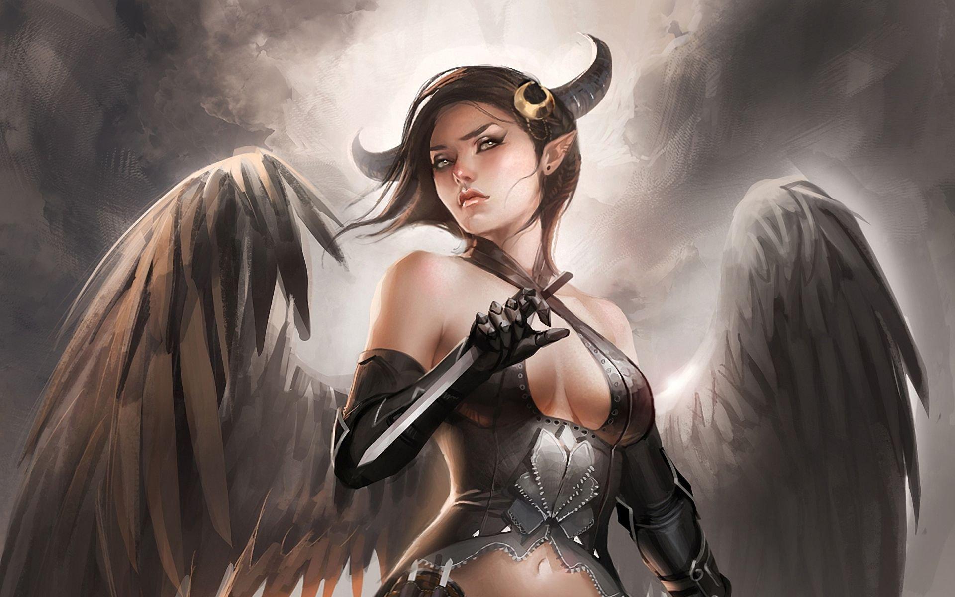 1920x1200 fantasy, Woman, Angel, Devil Wallpaper HD / Desktop and Mobile Background