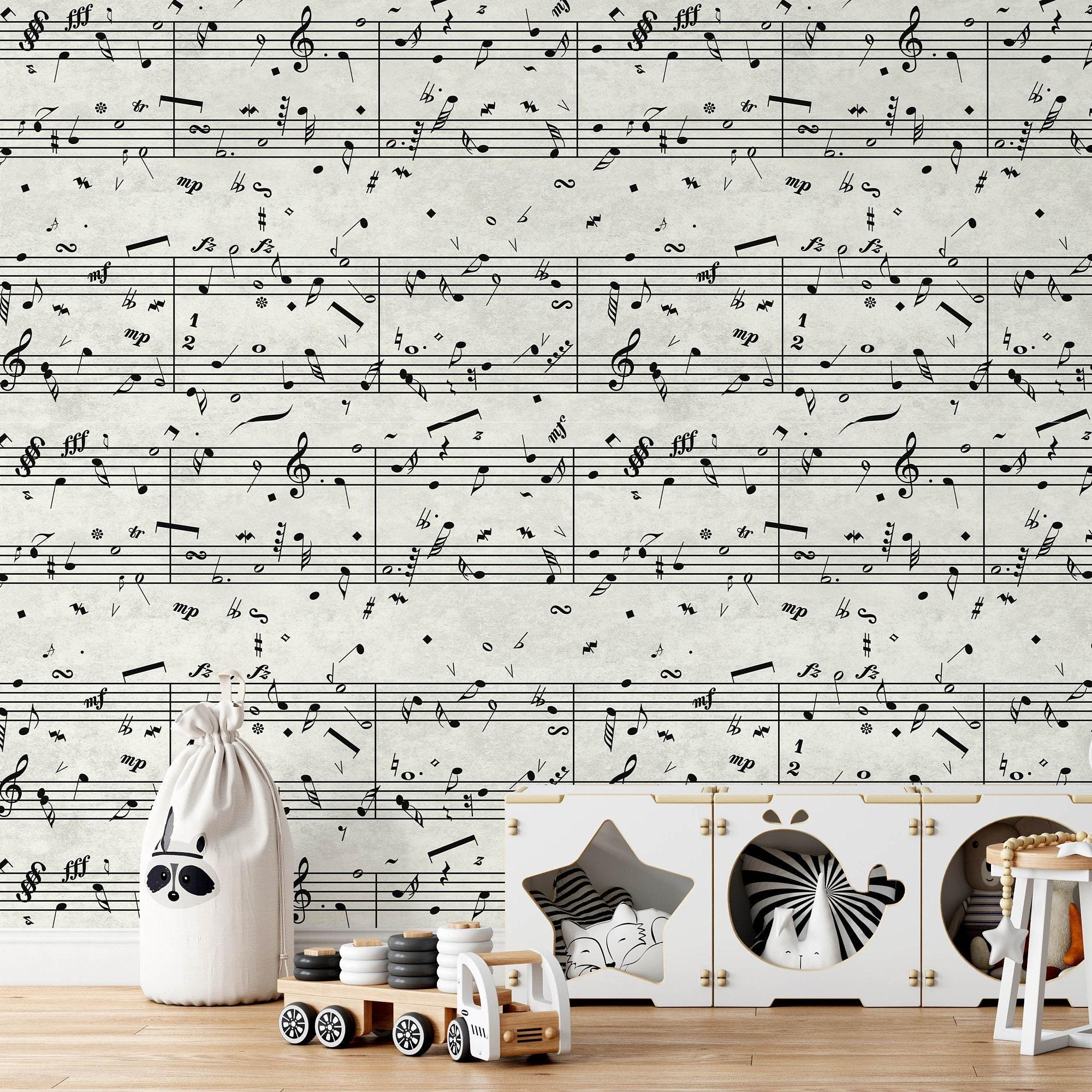 2000x2001 Nursery Decor Sheet Music Wallpaper, Black And White Music Notes Wall Art for Accent Wall