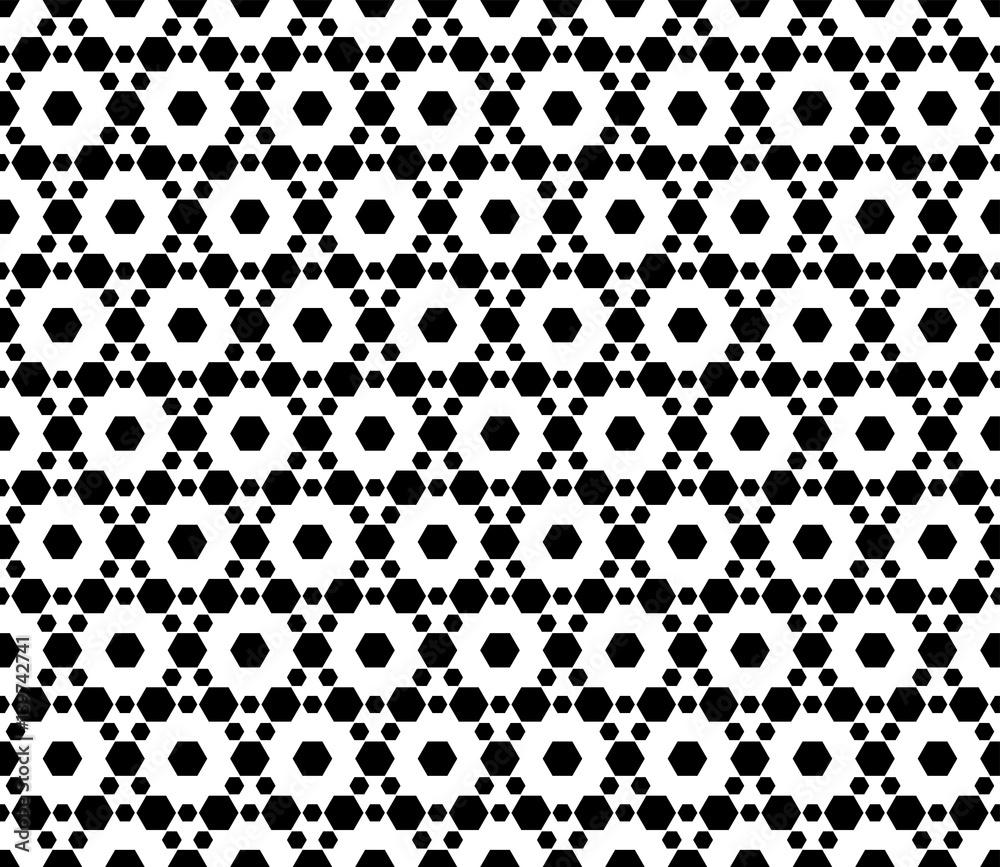 1000x867 Vector monochrome seamless pattern. Simple modern geometric texture with small hexagons. Wallpaper with hexagonal grid, lattice. Repeat black & white abstract background. Design for textile, fabric Stock Vector