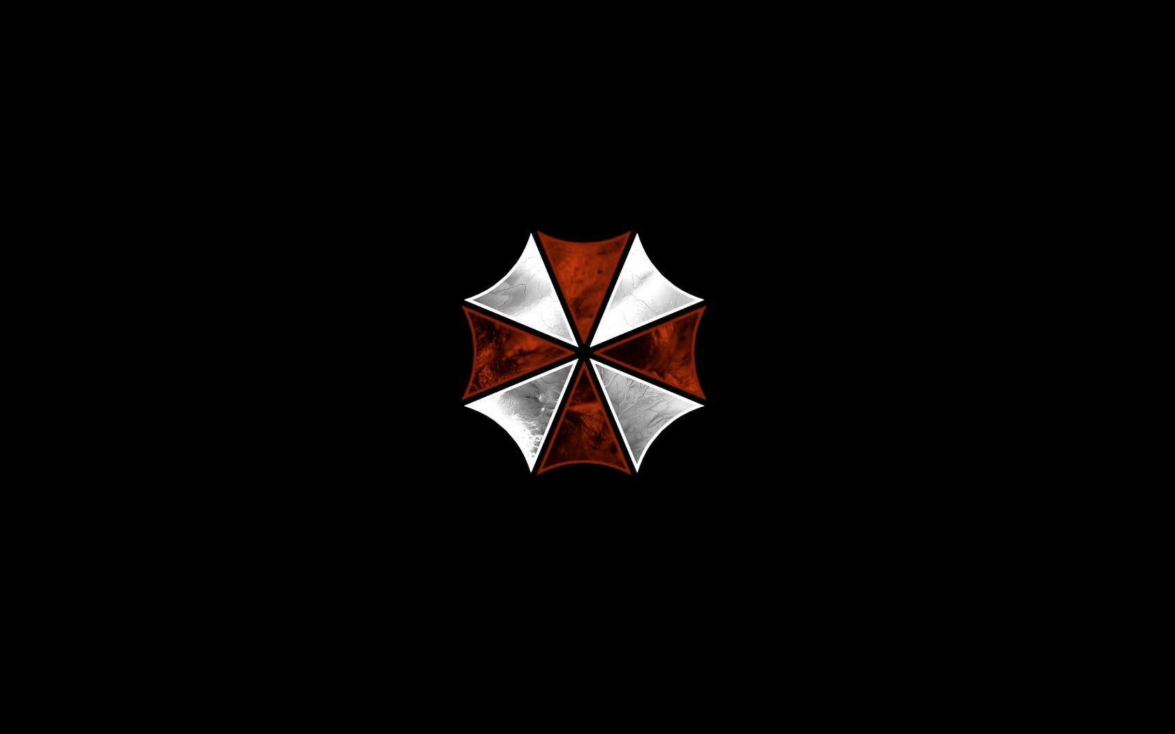 1680x1050 red and white umbrella Resident Evil Umbrella Corporation digital art #dark #minimalism black background. Black and blue wallpaper, Dark wallpaper, White umbrella