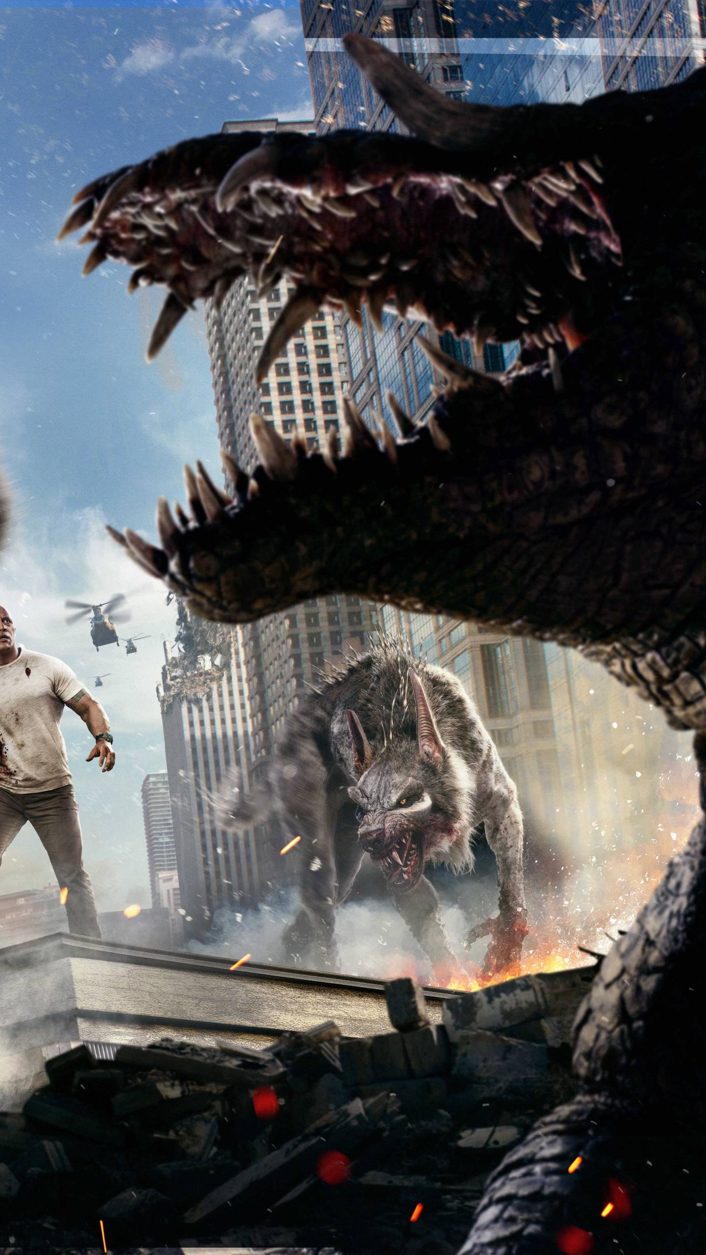 1440x2560 Rampage Dwayne Johnson, George The Giant Gorilla And Dinosaur Samsung Galaxy S S Google Pixel XL , Nexus 6P , LG G5 Wallpaper, HD Movies 4K Wallpaper, Image, Photo and Background