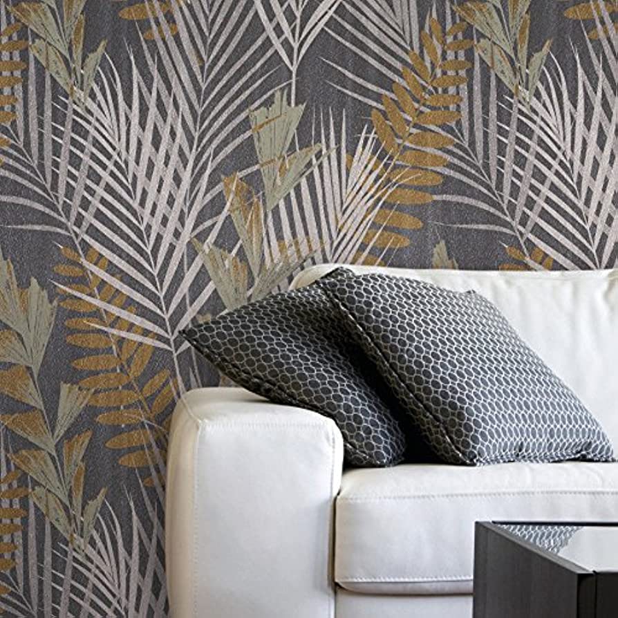 894x894 Portofino Textured Rolls Modern Embossed Vinyl Wallpaper Silver Black Bronze Metallic Green Olive Floral Tropical Palm Leaves Pattern Trees Textures 3D