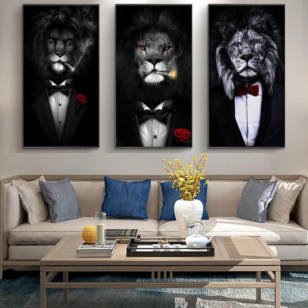 1080x1080 Framed Canvas Canvas Lion in Suit Black White Red Lion