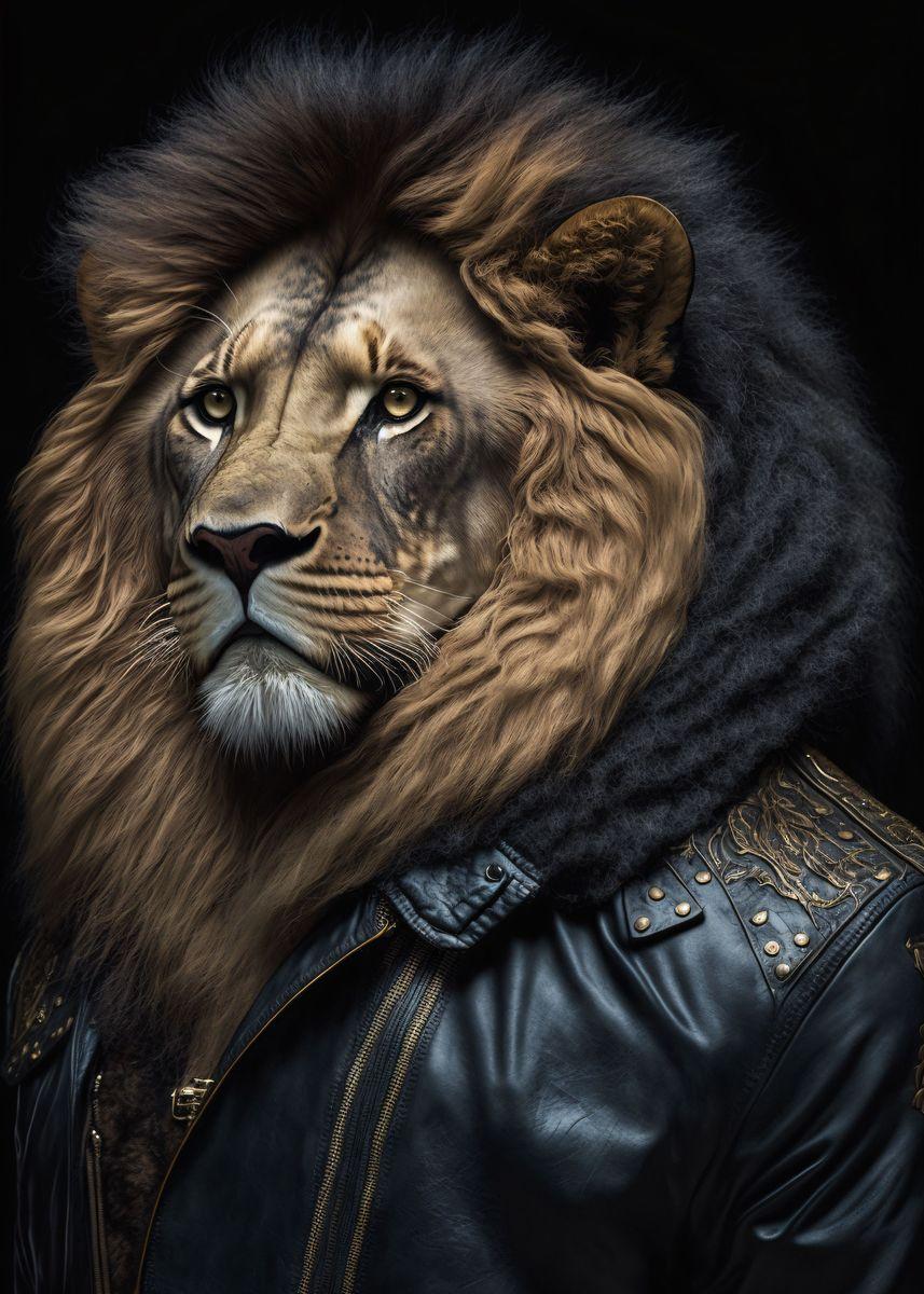 857x1200 Lion with a leather jacket' Poster