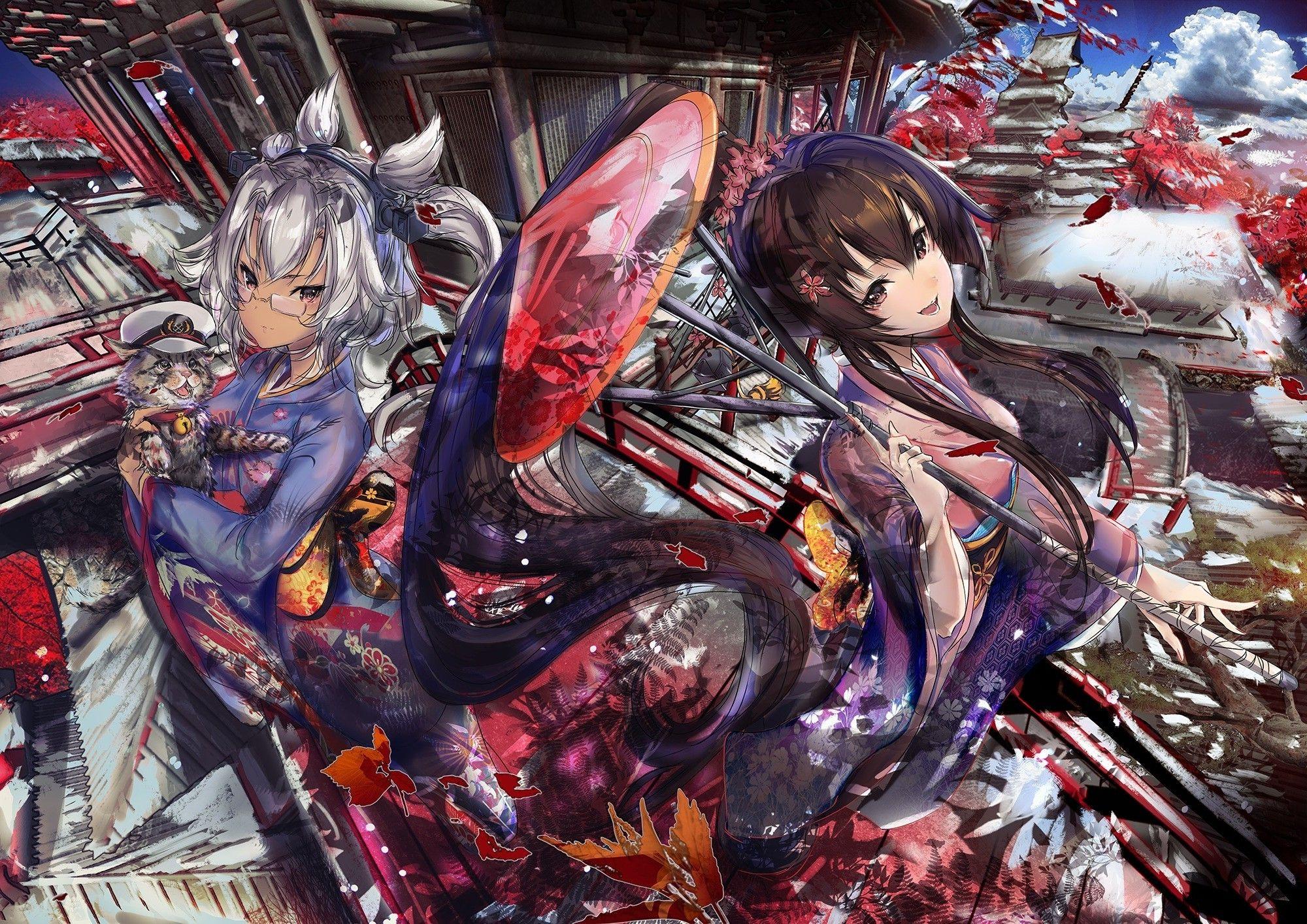 2000x1414 anime Girls, Anime, Kantai Collection, Anthropomorphism, Musashi