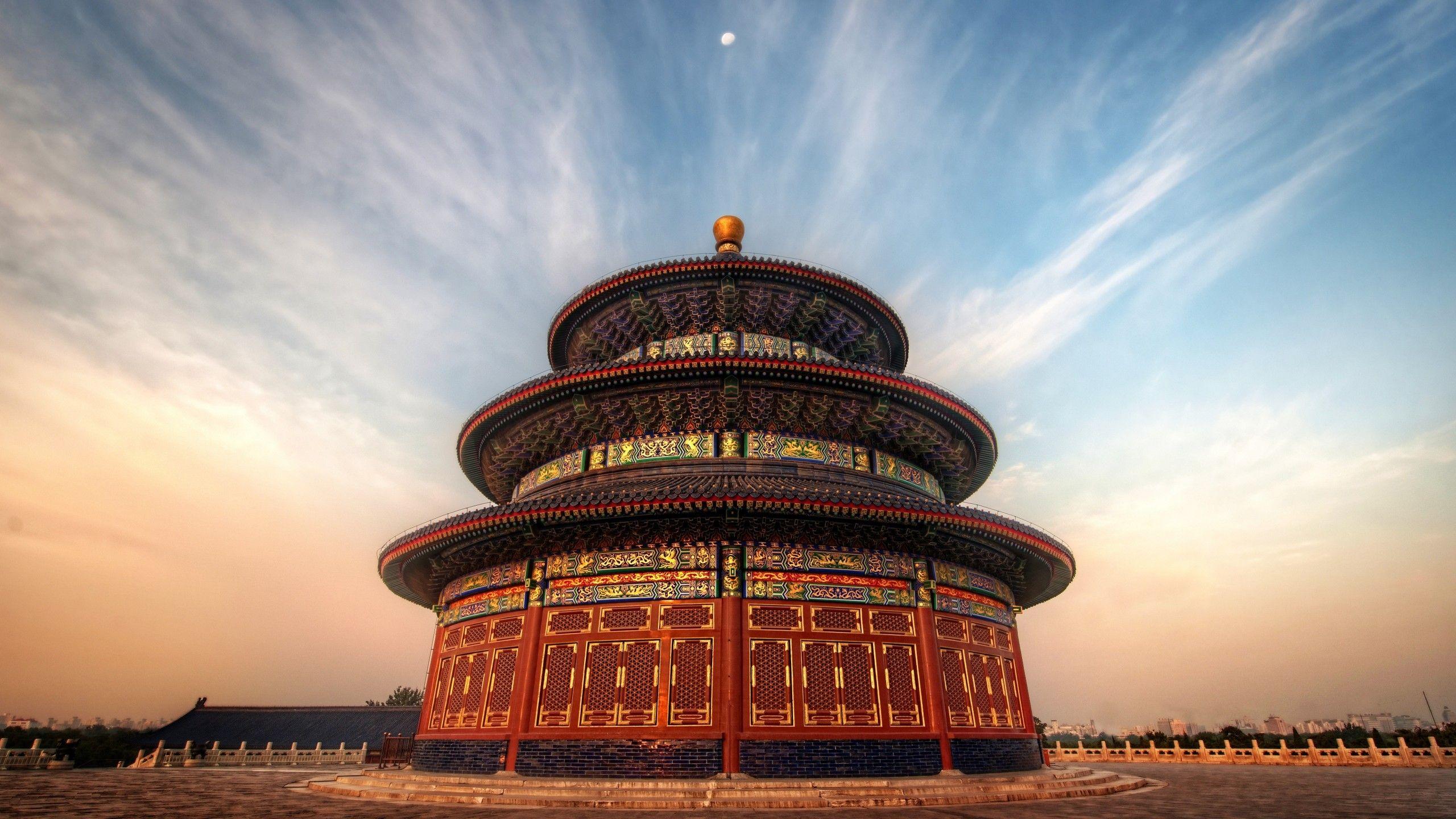 2560x1440 Wallpaper The Temple Of Heaven, China, sky, clouds, sunset, sunrise