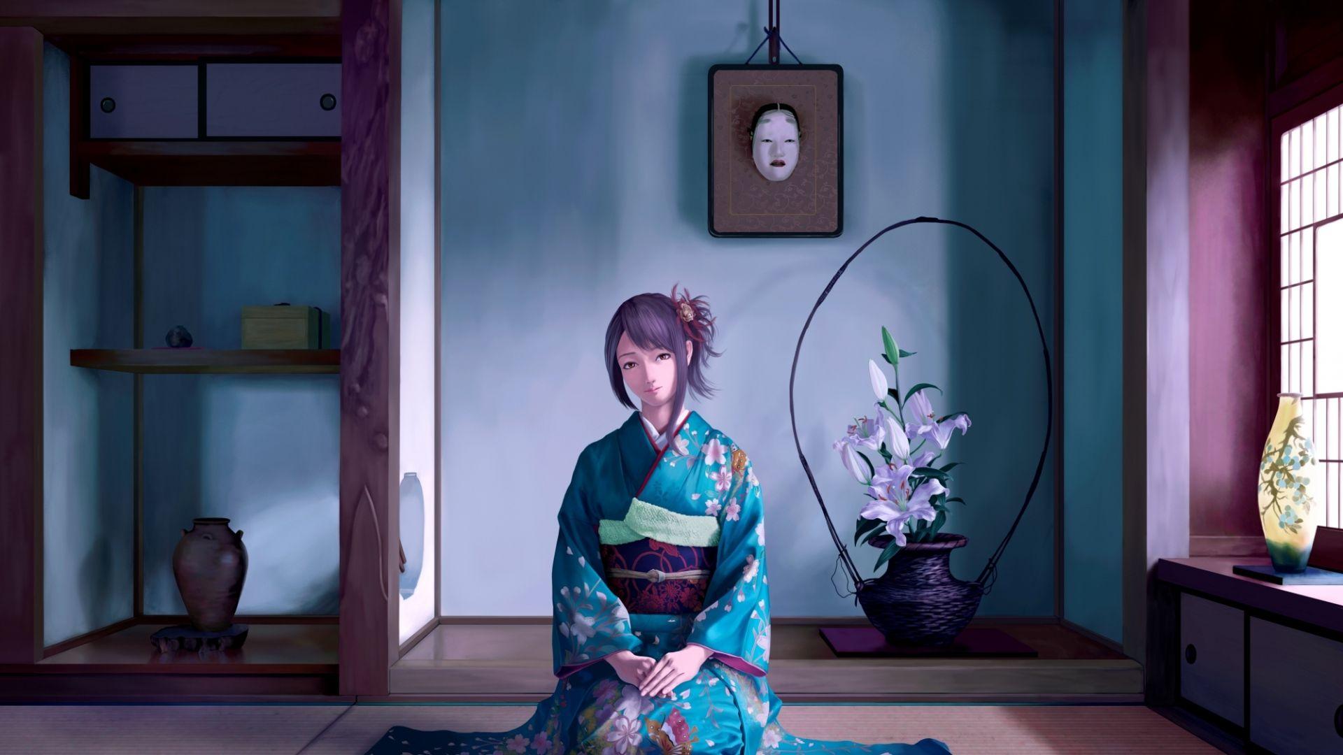 1920x1080 Full HD Wallpaper kimono sad sight room, Desktop Background HD 1080p