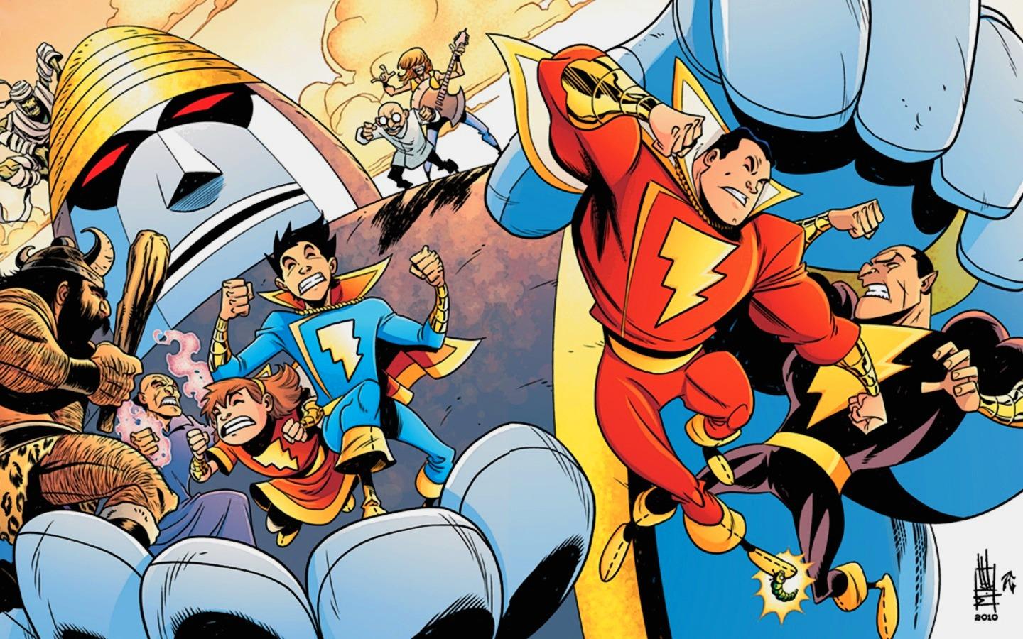 1440x900 HD desktop wallpaper: Comics, Shazam (Dc Comics), Black Adam, Shazam!, Mary Marvel, Captain Marvel Jr, Freddy Freeman (Dc Comics), Billy Batson download free picture