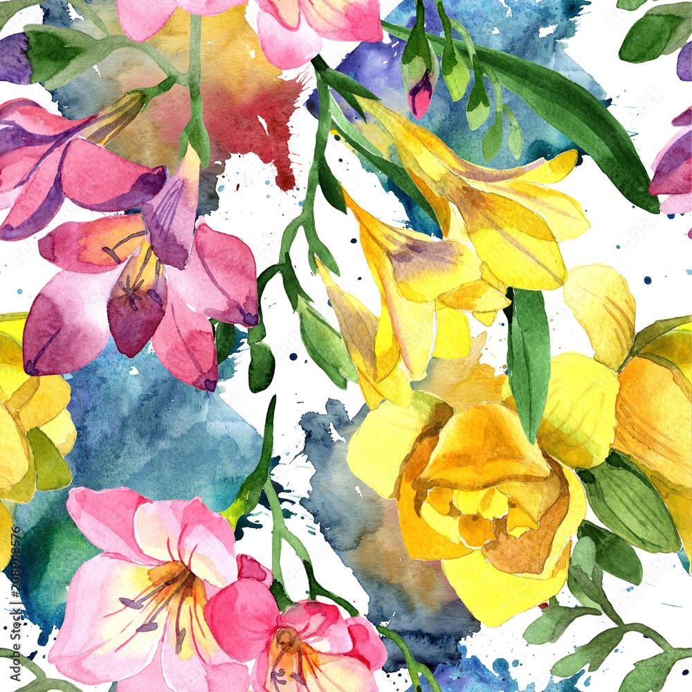 1000x1000 Colorful freesia. Floral botanical