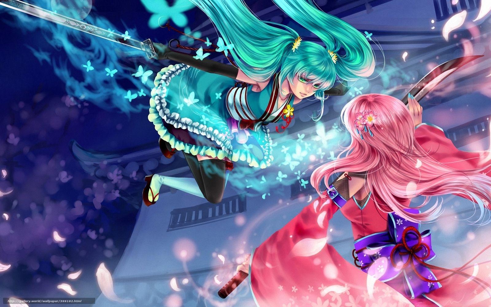 1600x1000 Download wallpaper Girls, sword, Katana, kimono free desktop