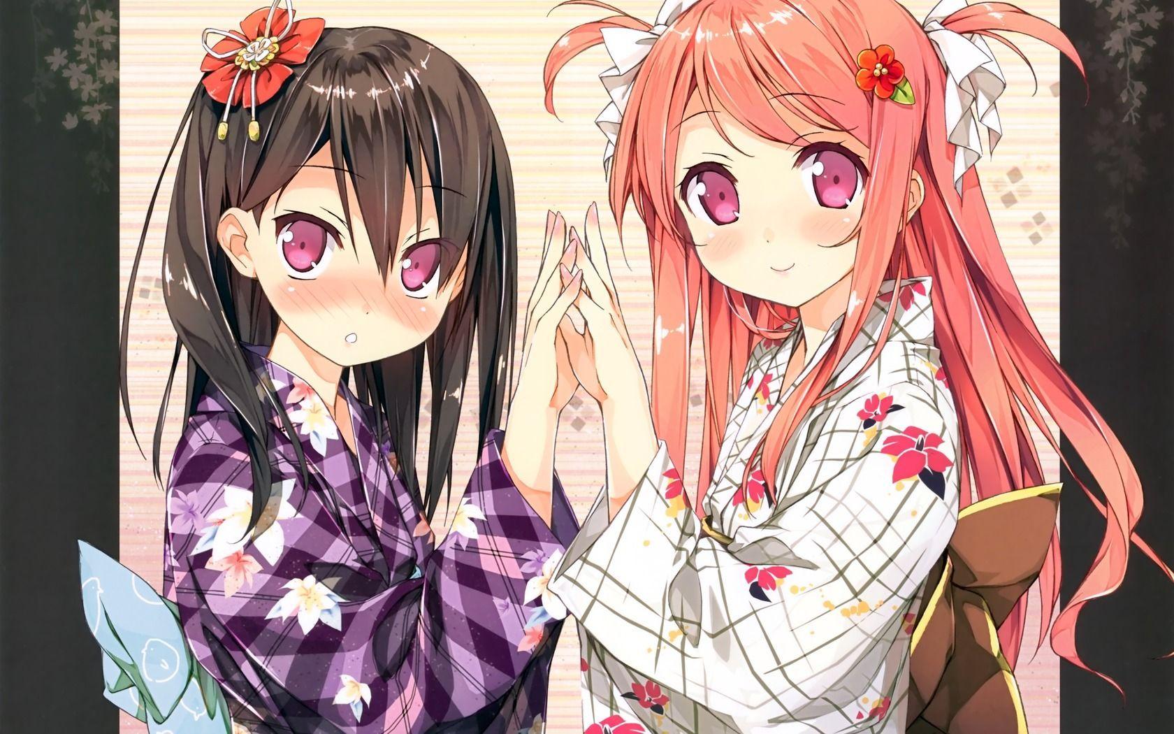 1680x1050 Anime Girl with Blonde Hair and kimono. Anime Girls Wallpaper