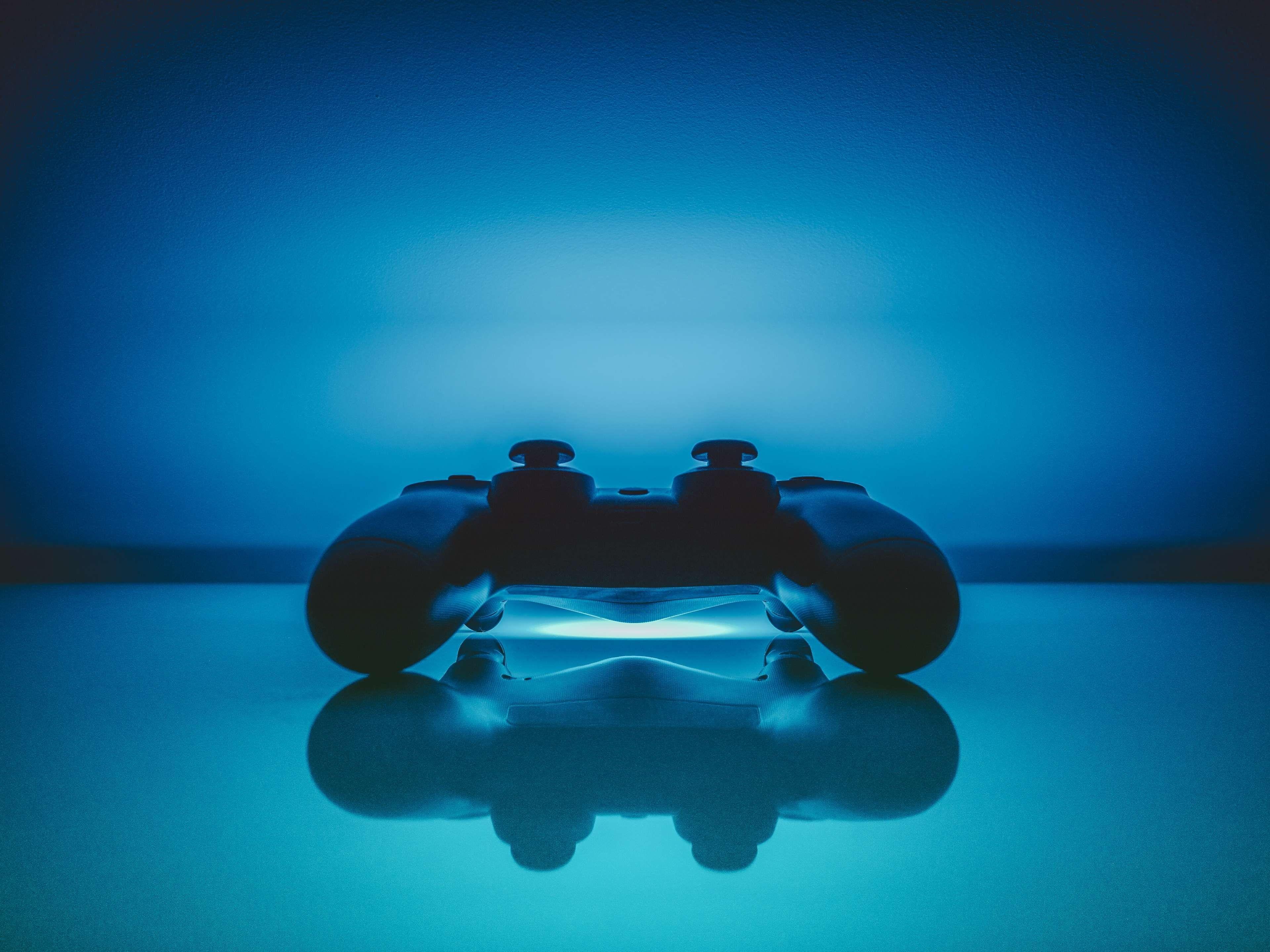 3840x2880 blue #controller #dualshock #entertainment #gamepad #gaming #pad #playstation #ps4 #reflection K. Gaming wallpaper, 4k gaming wallpaper, Video game companies