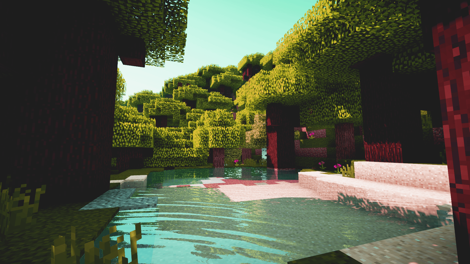 minecraft scenery with shaders