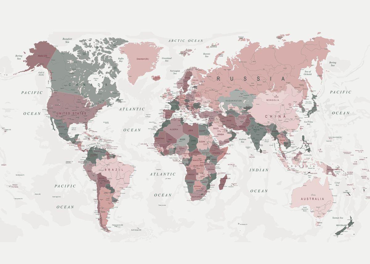 1200x857 World Map Pink and Green' Poster by Urban Epiphany. Displate. Map wallpaper, Desktop wallpaper art, Cute laptop wallpaper