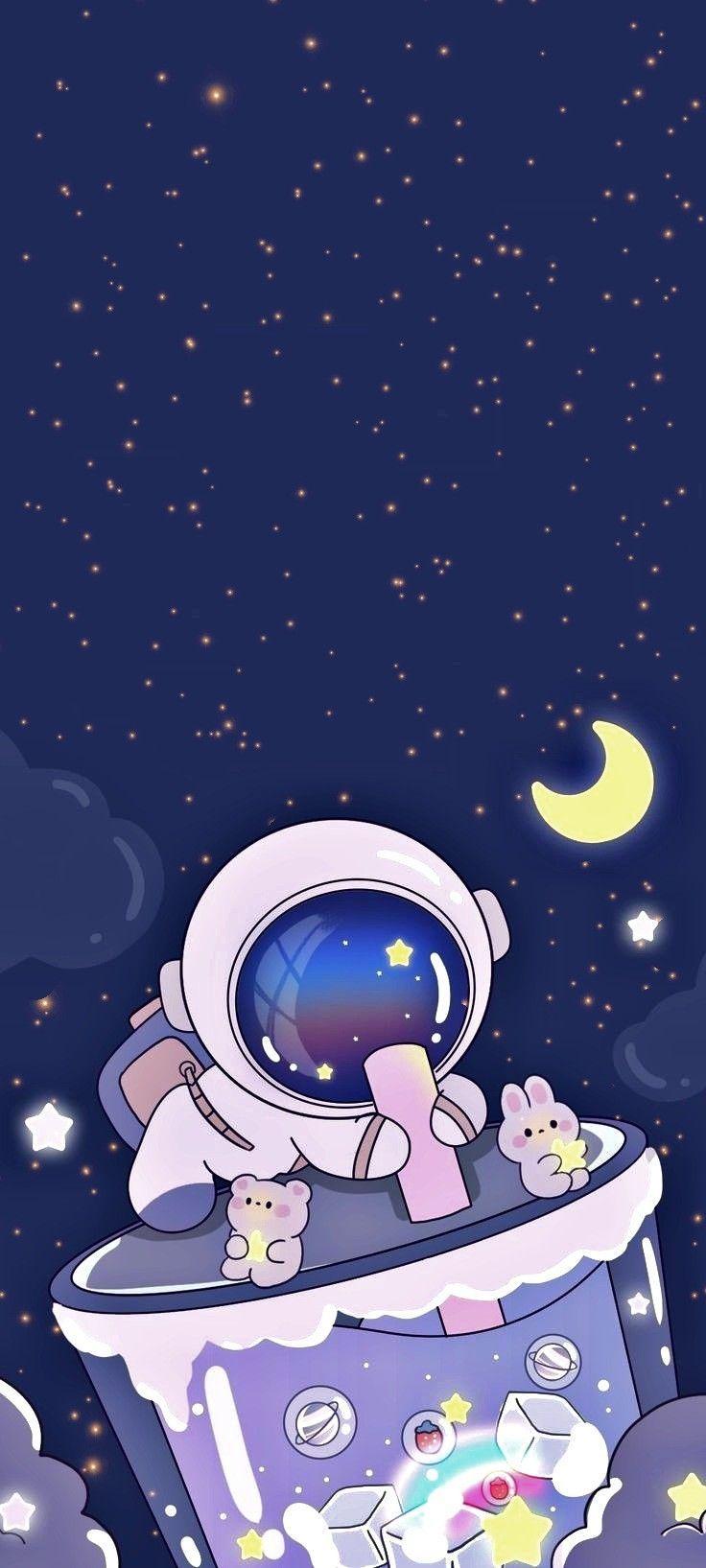 736x1635 Wallpaper Astronaut. iPhone wallpaper kawaii, Cool wallpaper cartoon, Wallpaper iphone cute. Galaxy wallpaper, Wallpaper kawaii, Wallpaper kartun hd