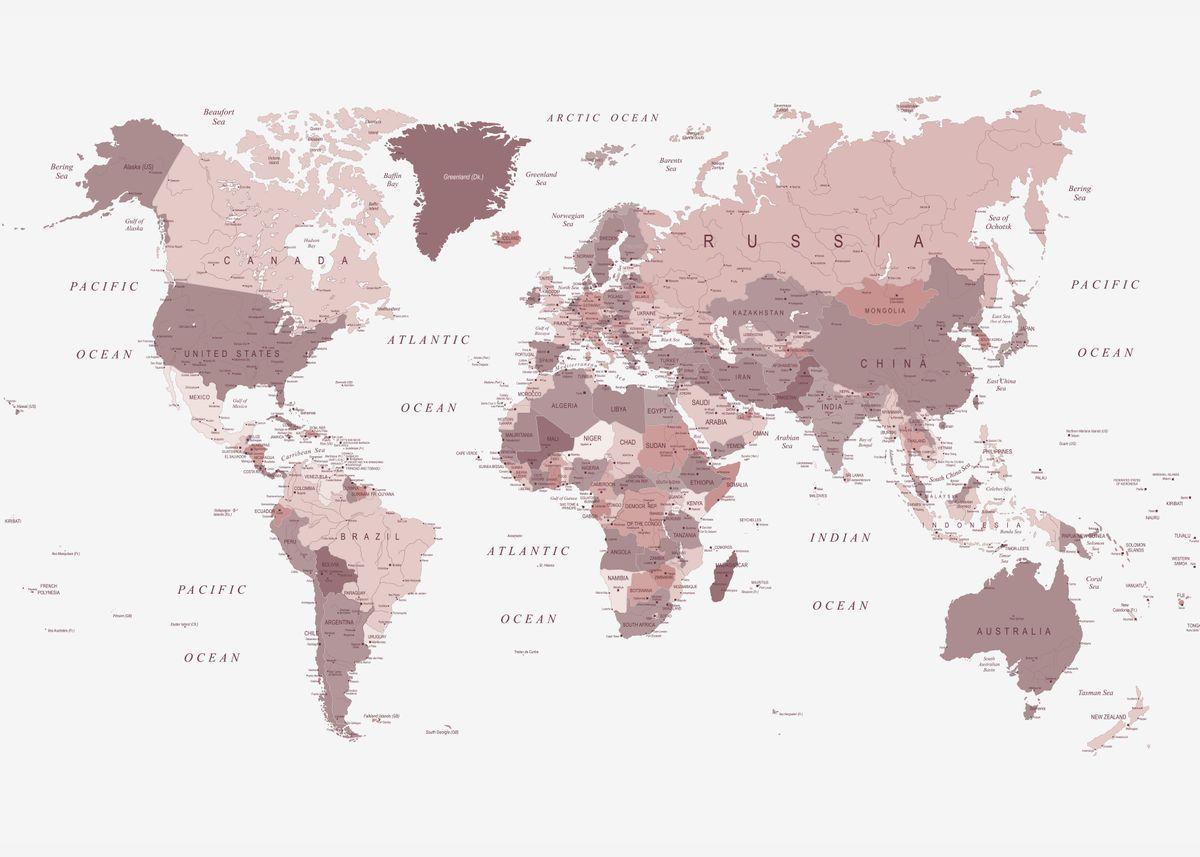 1200x857 World Map in Pink' Poster by Urban Epiphany. Displate. World map wallpaper, Pink and green wallpaper, World map picture