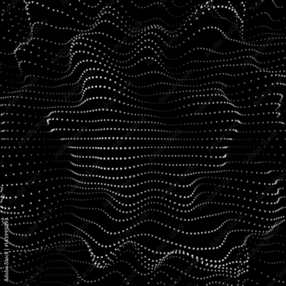 1000x1000 Abstract futuristic space mesh with random, chaos destroyed particles and black background for design concepts, wallpaper, presentations, web, prints. 3D render design. Vector illustration. Stock Vector