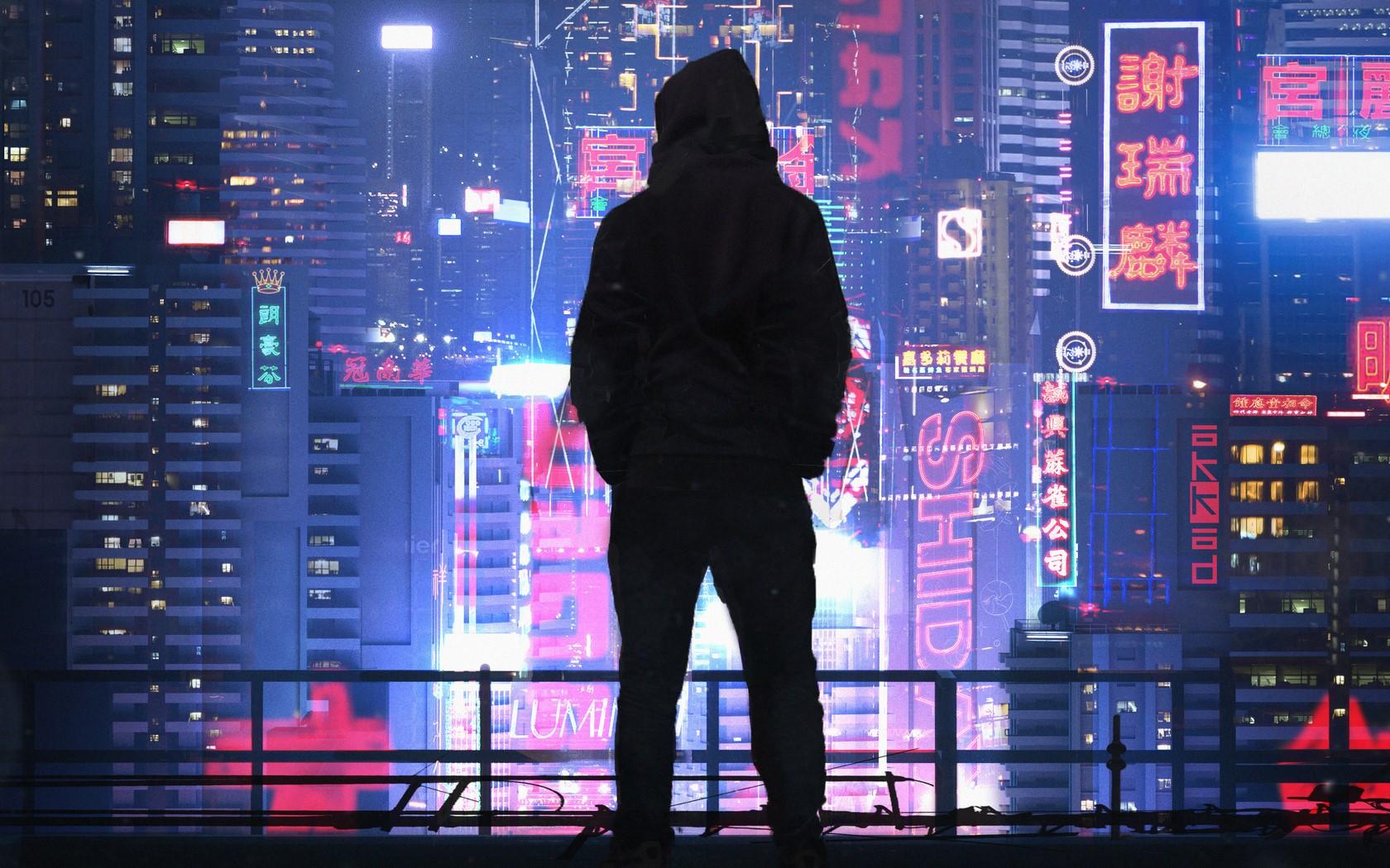 1680x1050 men, cyberpunk, synthwave, Dark Cyberpunk, neon, futuristic city, futuristic, black, city Gallery HD Wallpaper