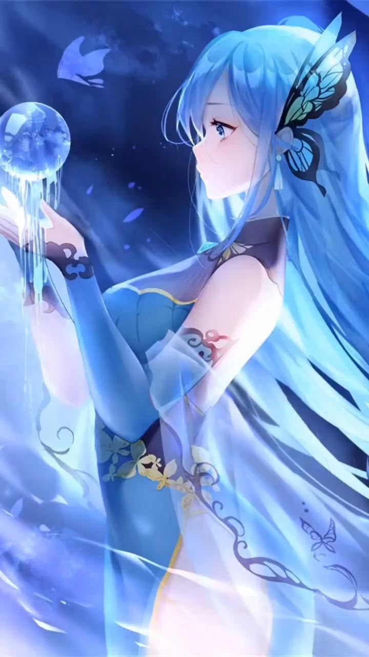 720x1280 Cute Blue Anime Girl Wallpaper