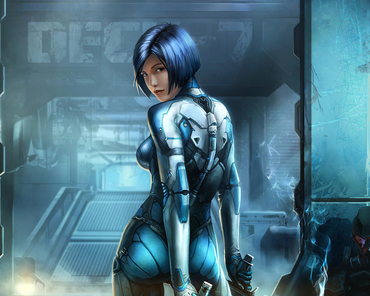 1280x1024 Blue Cyberpunk Cyborg Girl 1280x1024 Resolution HD 4k Wallpaper, Image, Background, Photo and Picture