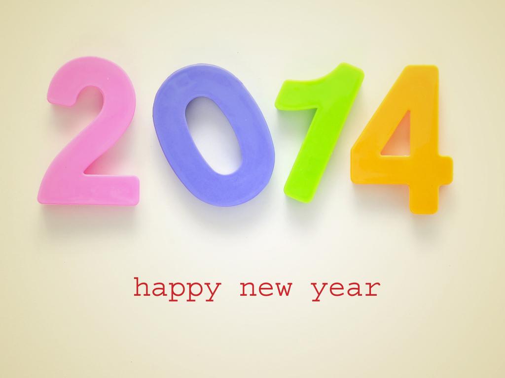 1024x768 Happy New Year 2014 colorful bright numbers Desktop wallpaper 1024x768