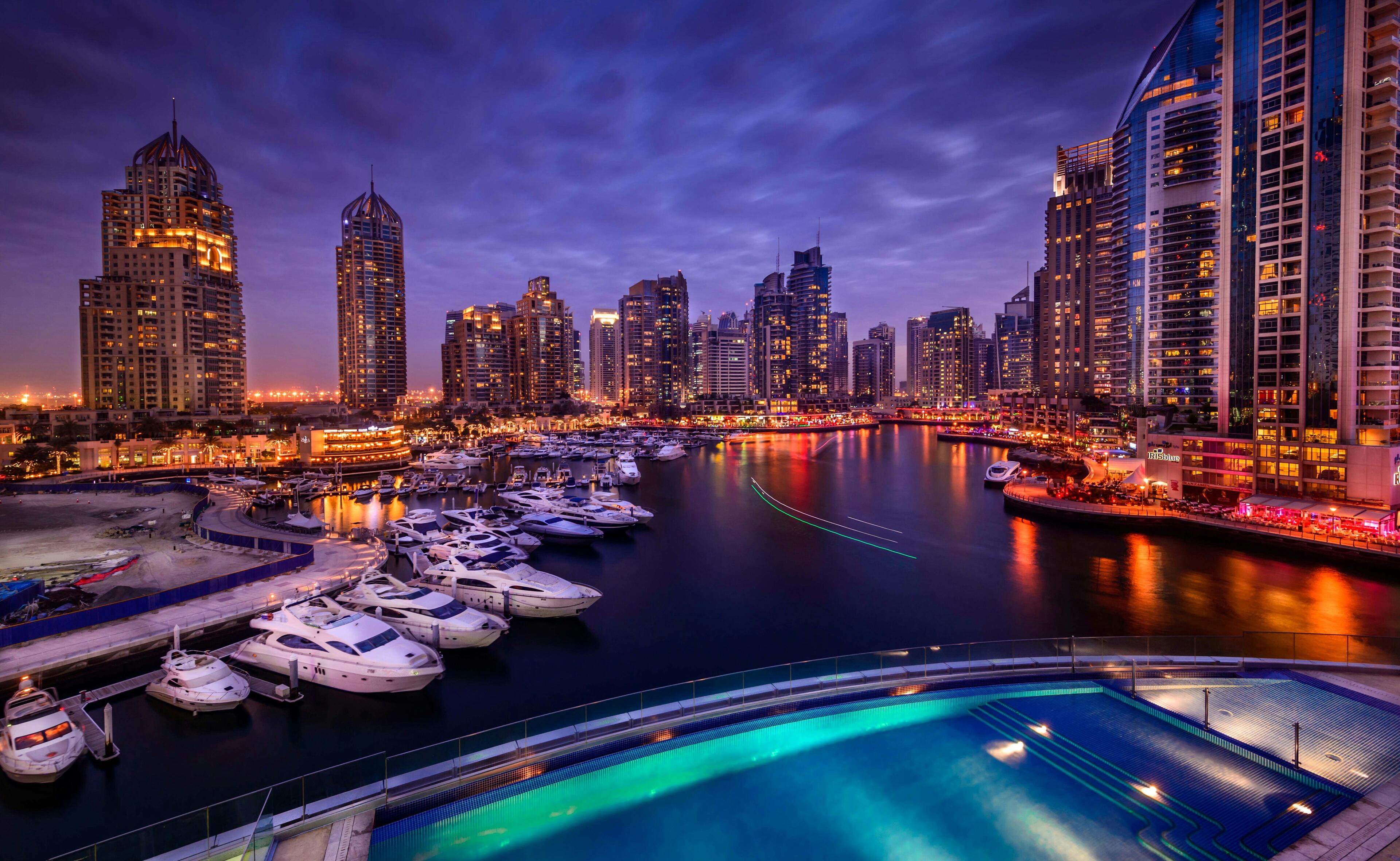 3840x2360 4K, Dubai Marina, Canal city, Nightscape Gallery HD Wallpaper