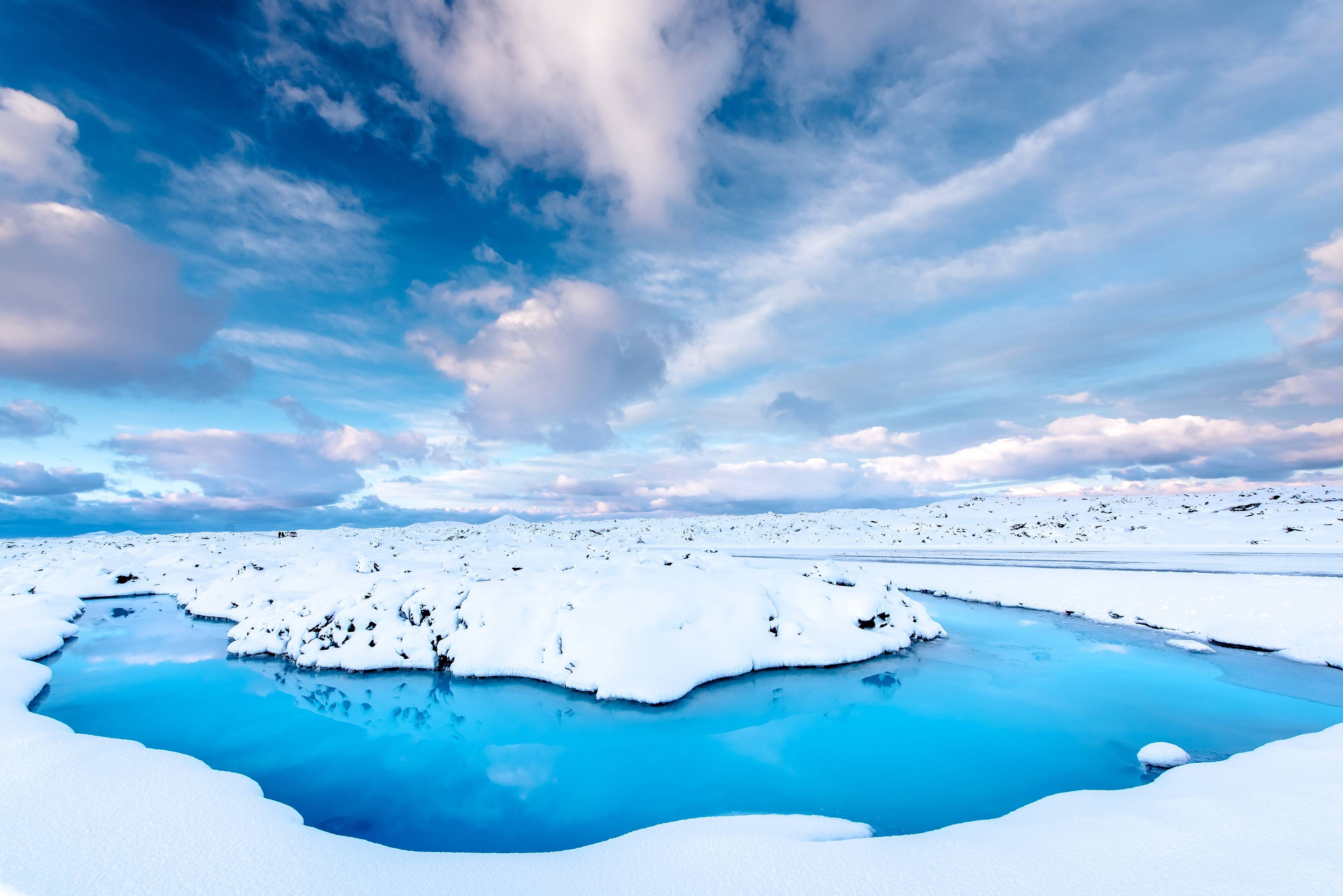 4000x2669 Snow In Water Iceland Clouds Clear Sky 4k, HD Nature, 4k Wallpaper, Image, Background, Photo and Picture
