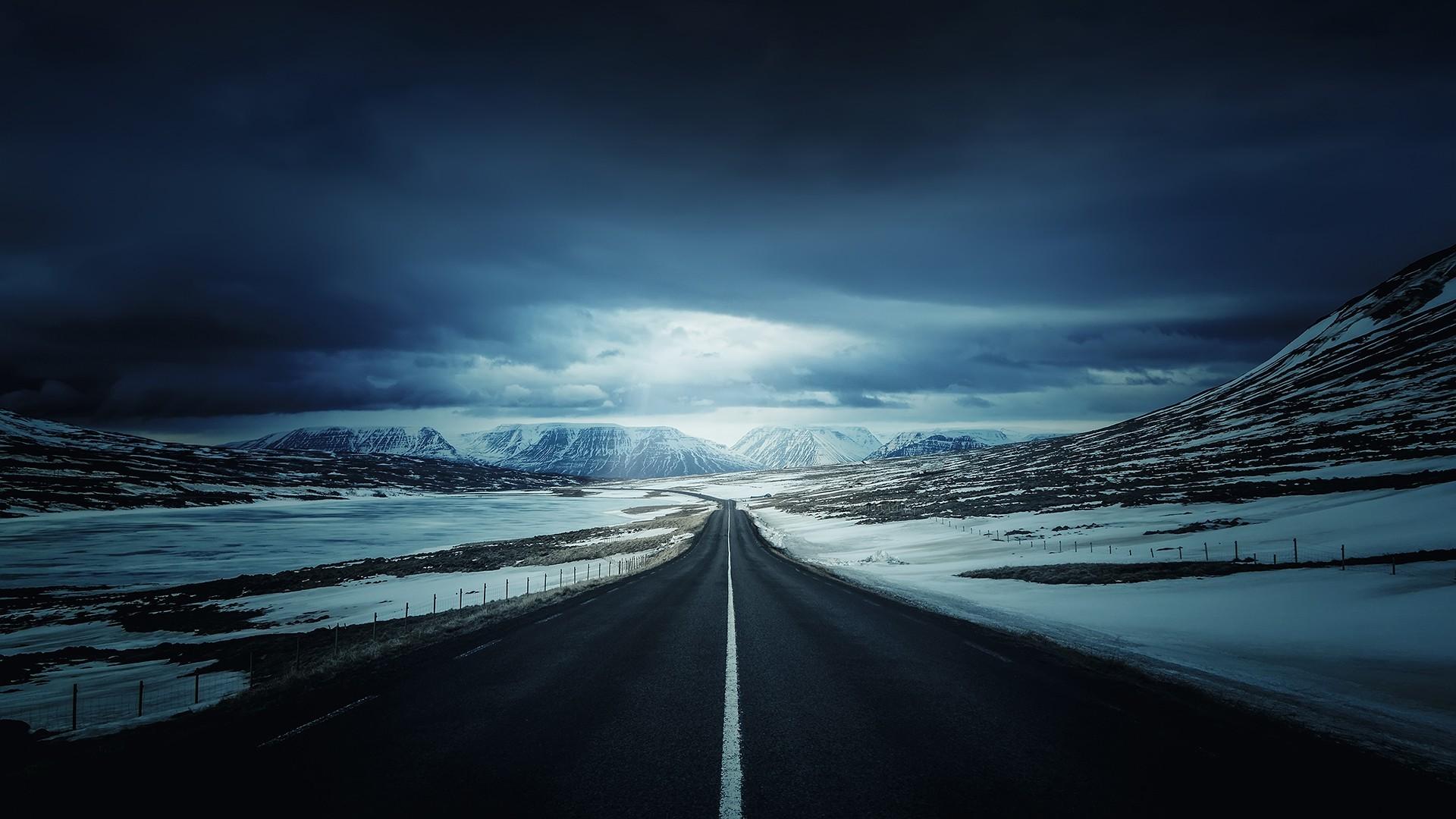 1920x1080 road, Mountain, Snow, Clouds Wallpaper HD / Desktop and Mobile Background