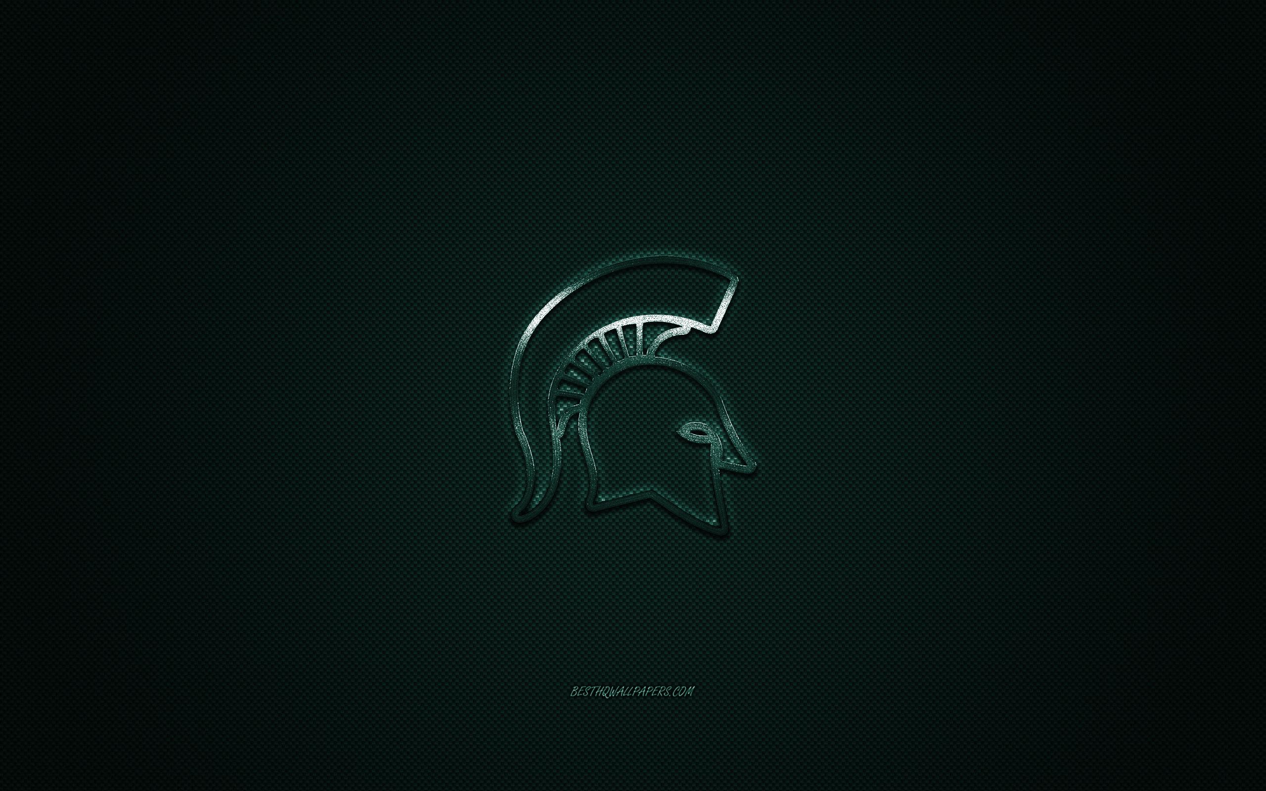 2560x1600 Download wallpaper Michigan State Spartans logo, American football club, NCAA, green logo, green carbon fiber background, American football, East Lansing, Michigan, USA, Michigan State Spartans, Michigan State University for desktop with resolution