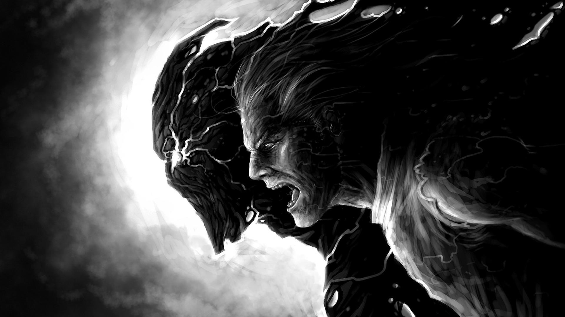 1920x1080 art, Monster, People, Profile, Monochrome, Black, White, Cracked, Dark, Fantasy, Creatures Wallpaper HD / Desktop and Mobile Background