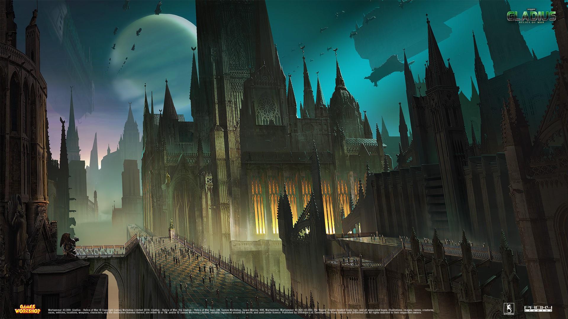 1920x1080 Wallpaper / Warhammer Warhammer, Gladius Prime, Imperium of Man, Gothic architecture, Destroyer, angel, people, Games Workshop free download