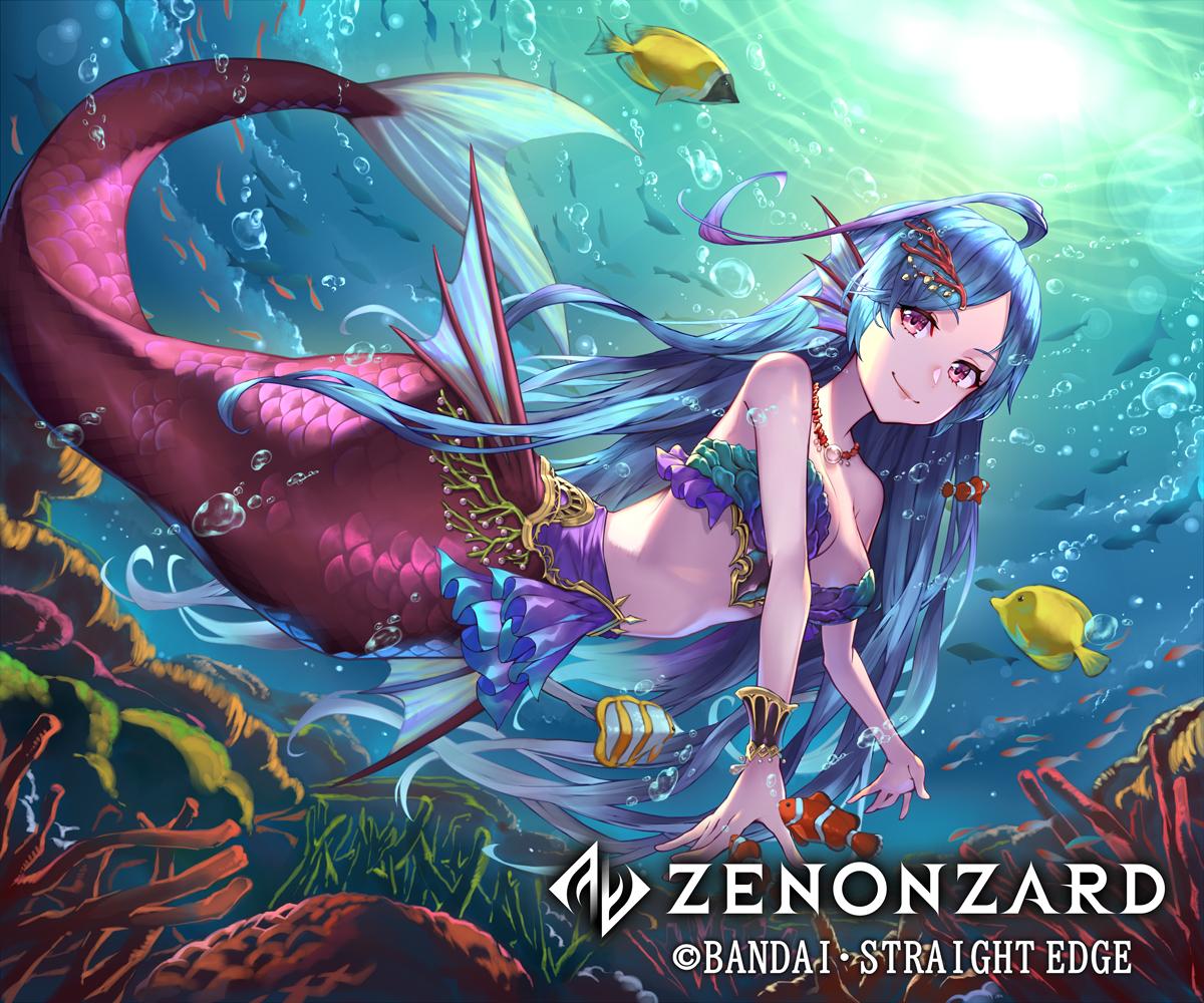 1200x1000 animal blue hair bubbles essual (layer world) fish logo long hair mermaid necklace red eyes underwater water zenonzard. konachan.com.com Anime Wallpaper