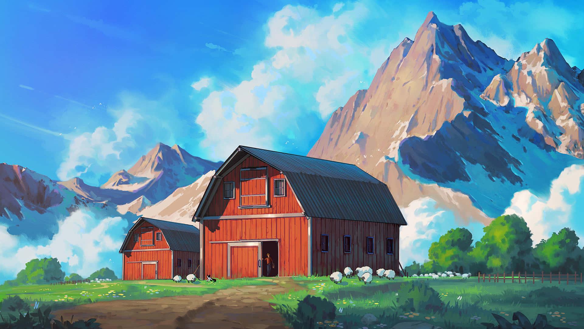 1920x1080 Download Barn In Mountain Countryside Anime Art Wallpaper