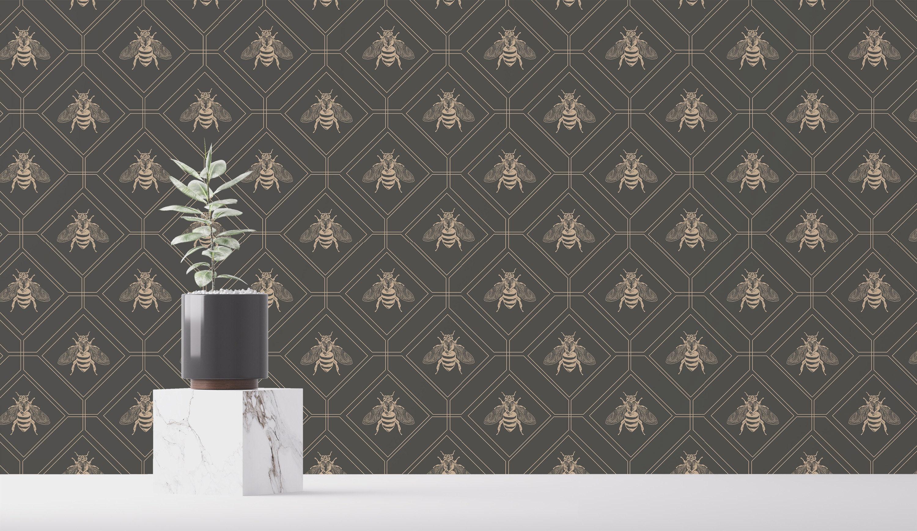 3000x1740 Brown and Beige Bee Peel and Stick Wallpaper / Art Deco