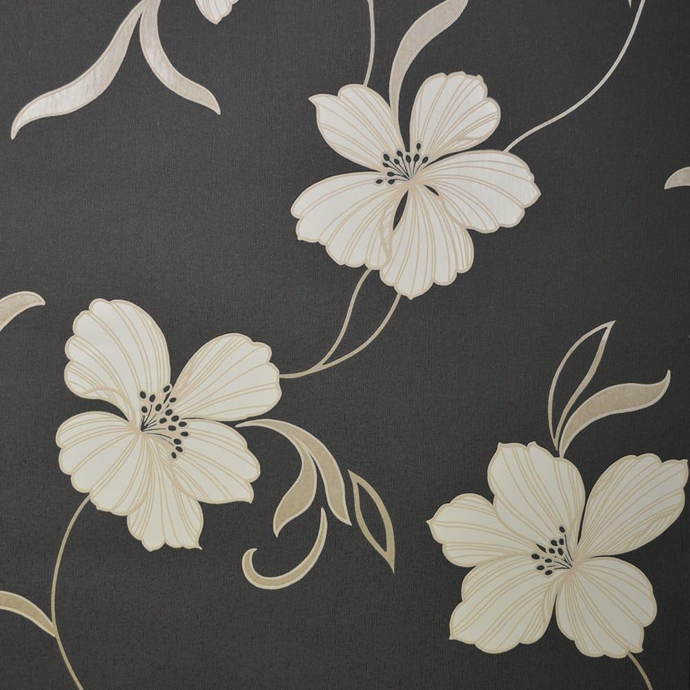 1000x1000 Bella Wallpaper Charcoal / Beige / Cream (0142BLACK) from I Love Wallpaper UK