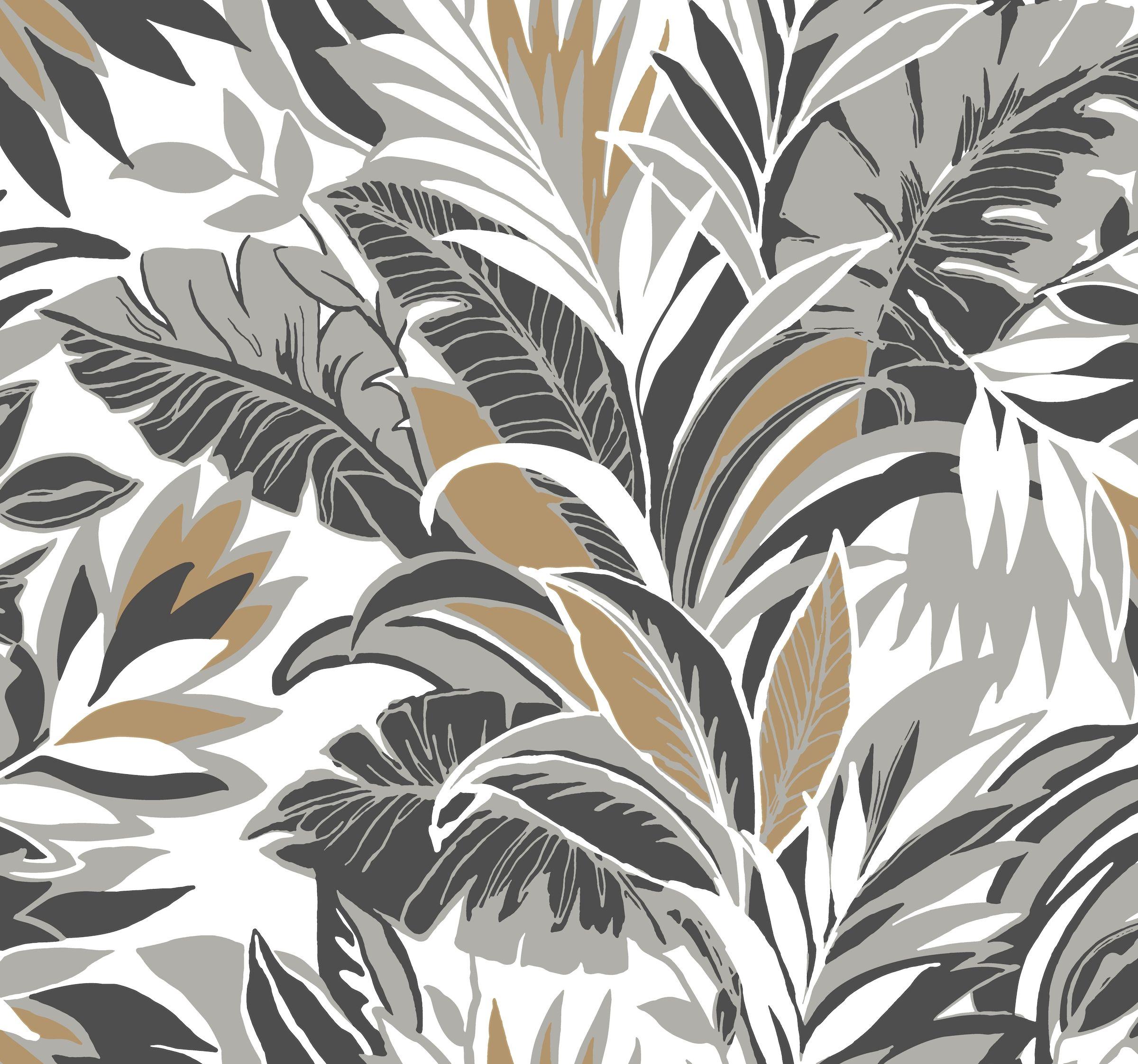 2400x2244 York Wallcoverings CY1567 Palm Silhouette Wallpaper Black / Gold Savvy Decorator