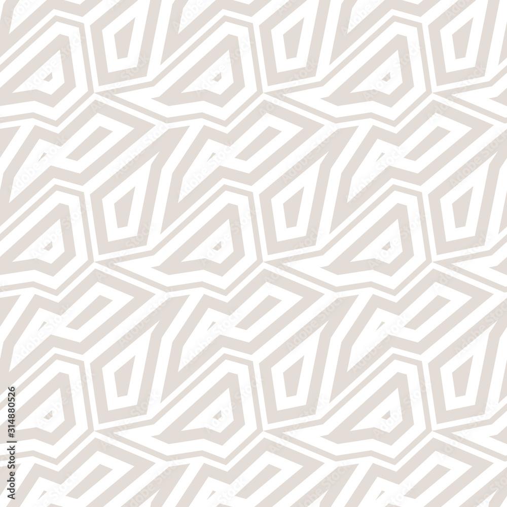 1000x1000 Subtle abstract geometric seamless pattern. Vector minimalist background with mosaic elements, angular shapes, broken lines. Simple white and beige repeat texture. Design for decor, wallpaper, fabric Stock Vector