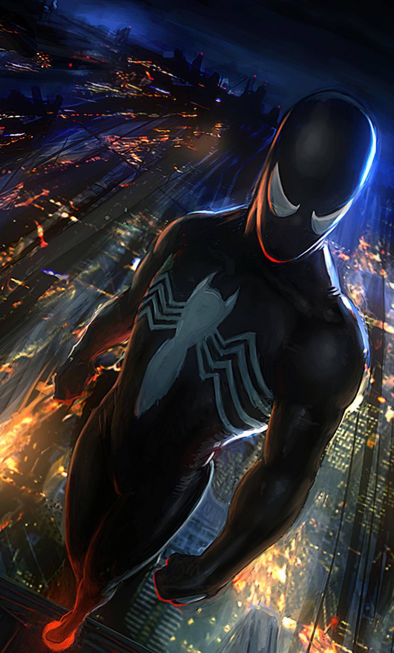 1280x2120 Spiderman Black Mood In Black Suit iPhone HD 4k Wallpaper, Image, Background, Photo and Picture