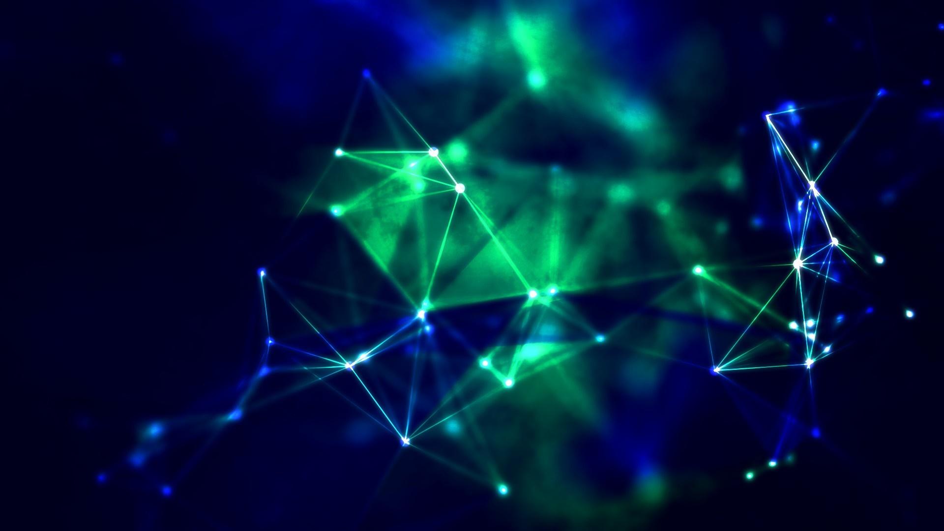 1920x1080 digital art, low poly, blue, laser, light, shape, line, computer Gallery HD Wallpaper