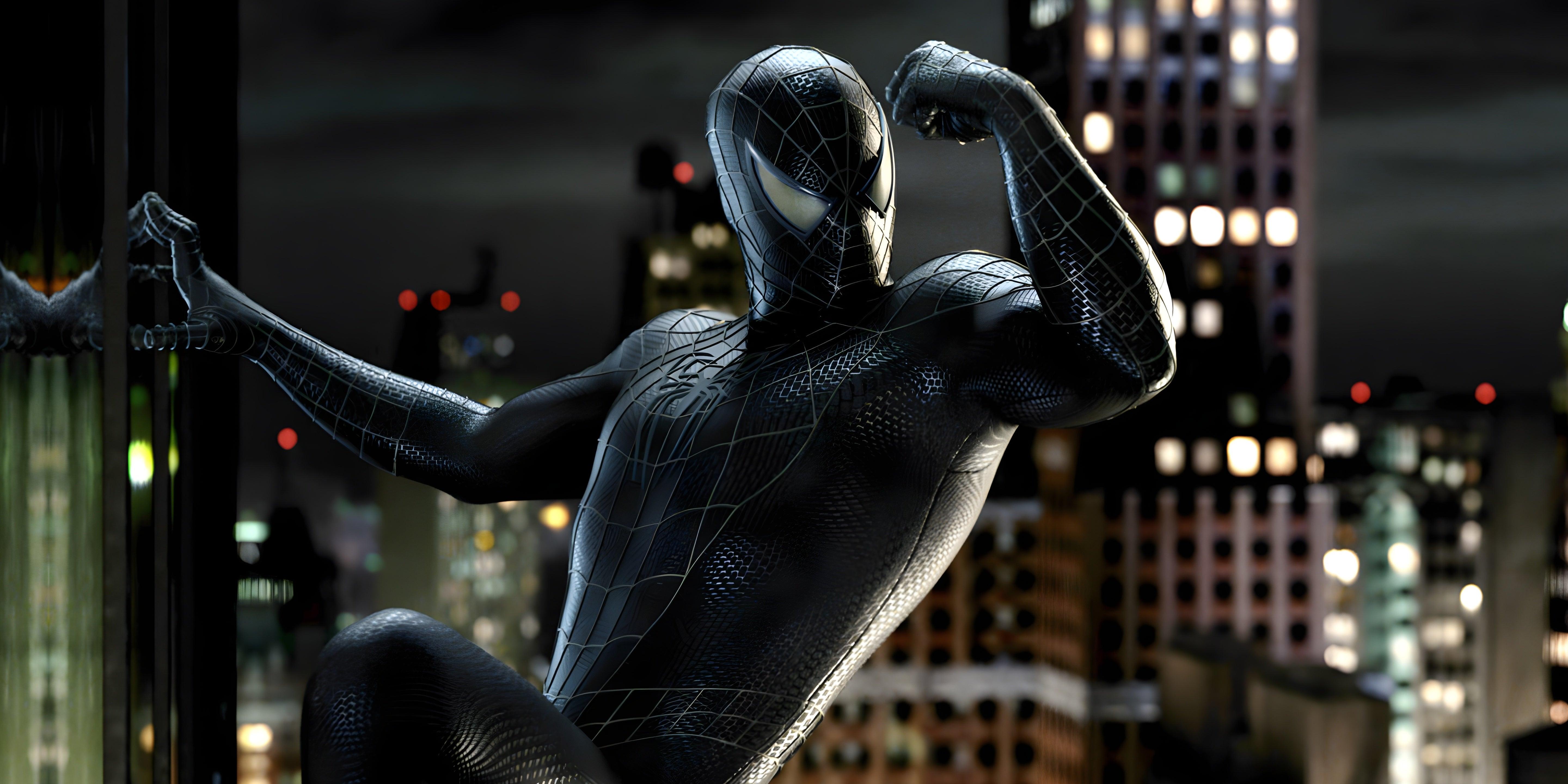 5760x2880 Spiderman black suit [5760 x 2880]
