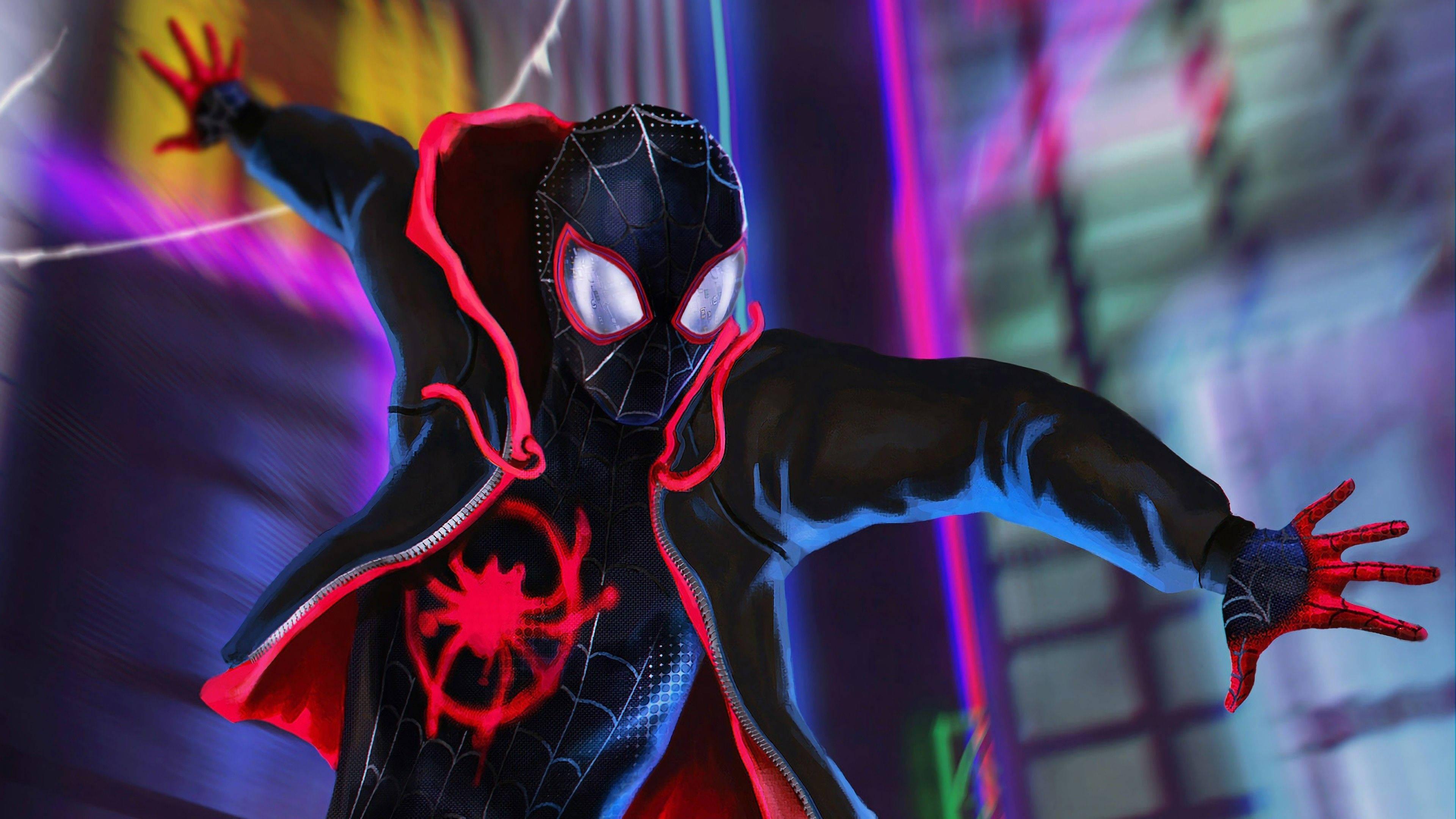 3840x2160 Download Black Suit Spider Man Spider Verse Wallpaper