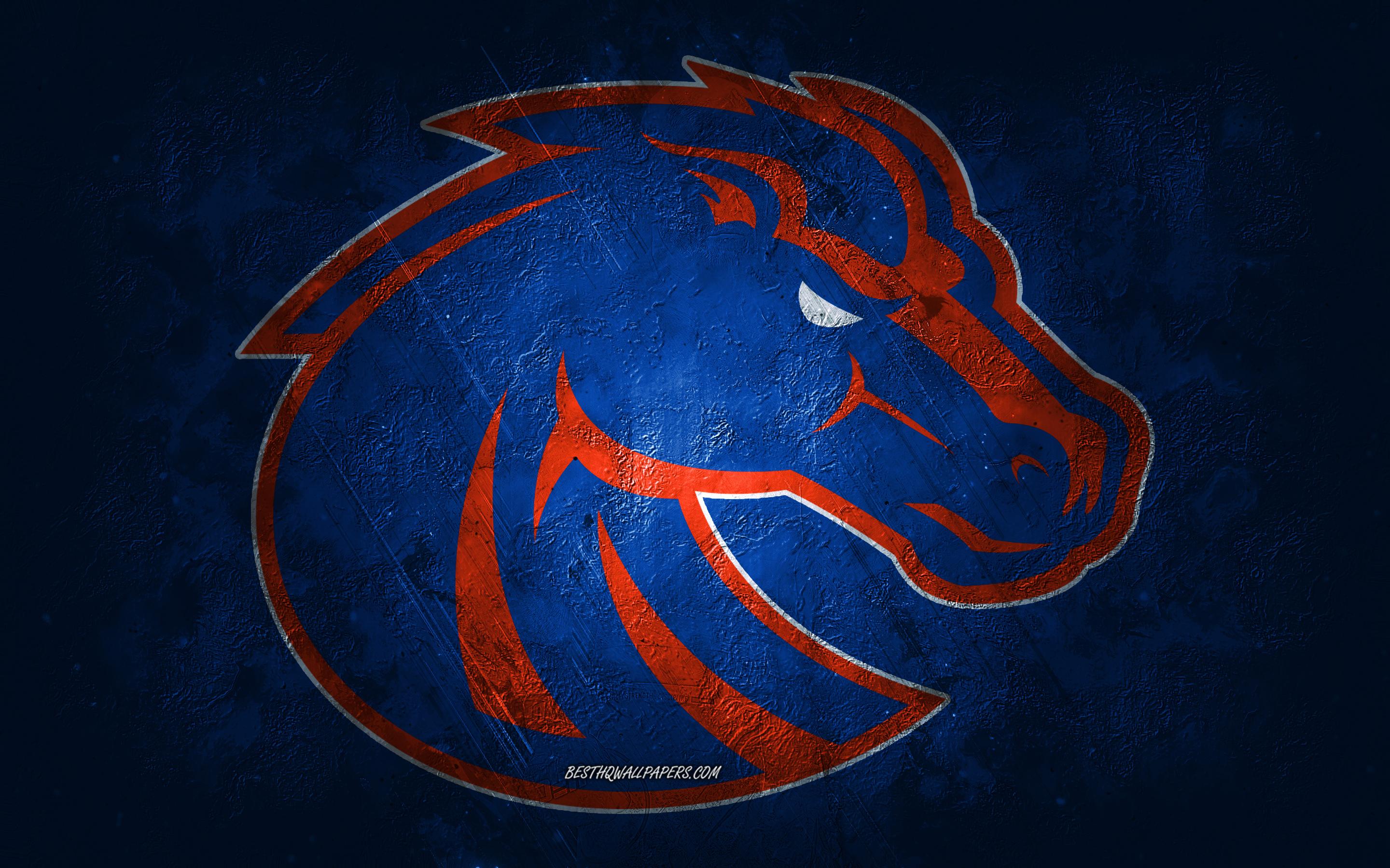 2880x1800 Download wallpaper Boise State Broncos, American football team, blue background, Boise State Broncos logo, grunge art, NCAA, American football, USA, Boise State Broncos emblem for desktop with resolution 2880x1800. High Quality HD