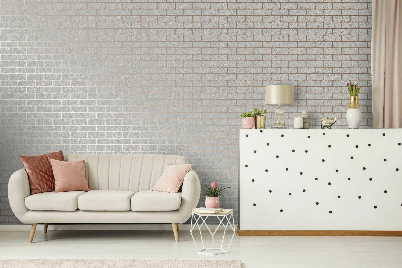 1600x1067 Superfresco Grey Rose Gold Milan Metallic Brick Wallpaper