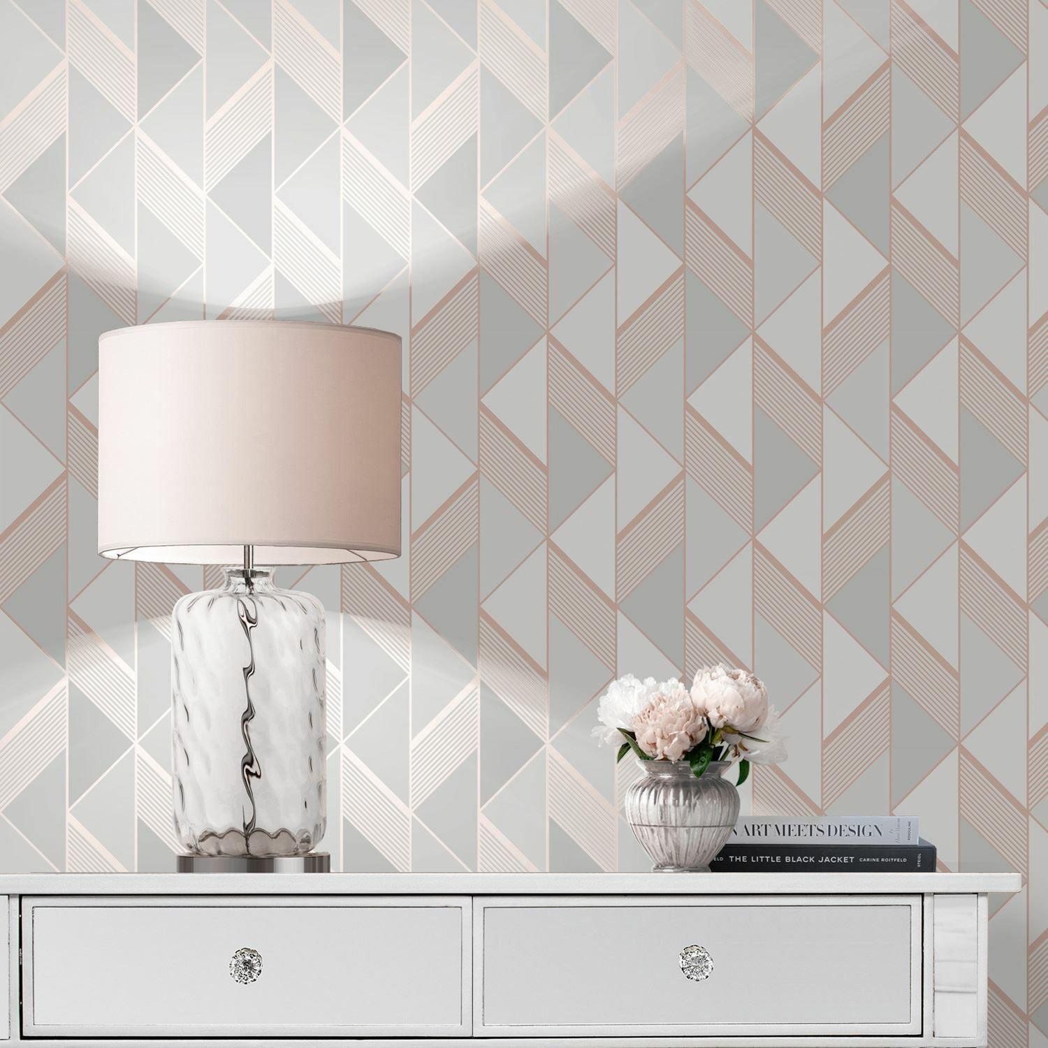 1500x1500 Lipsy Geometric Muriva Wallpaper Grey Rose Gold 144902 Triangle Stripes Metallic 5060233009657